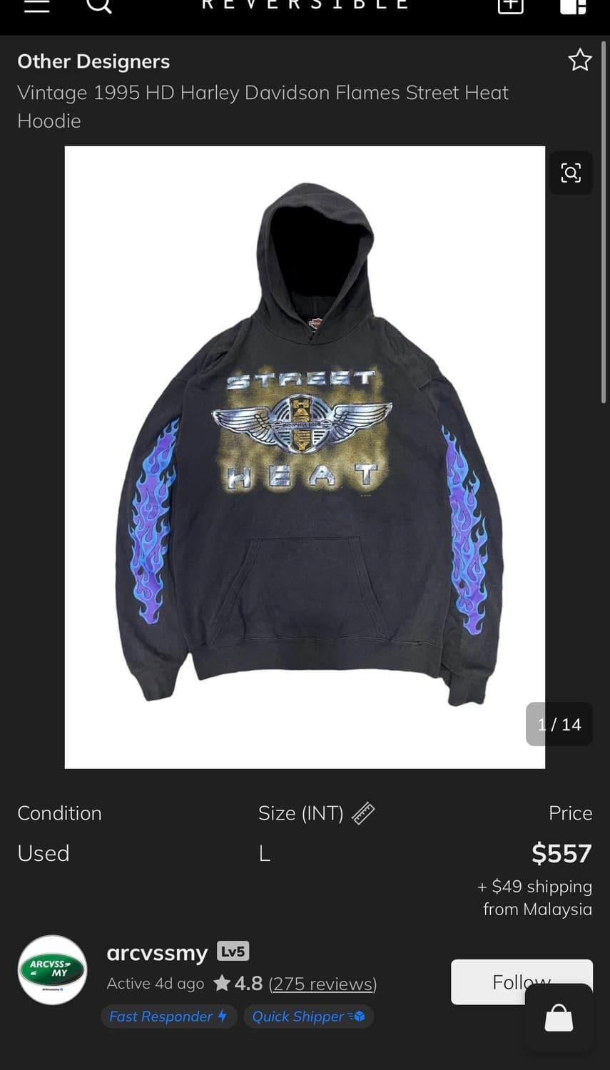 Vintage 1995 HD Harley Davidson Flames S 상품이미지10