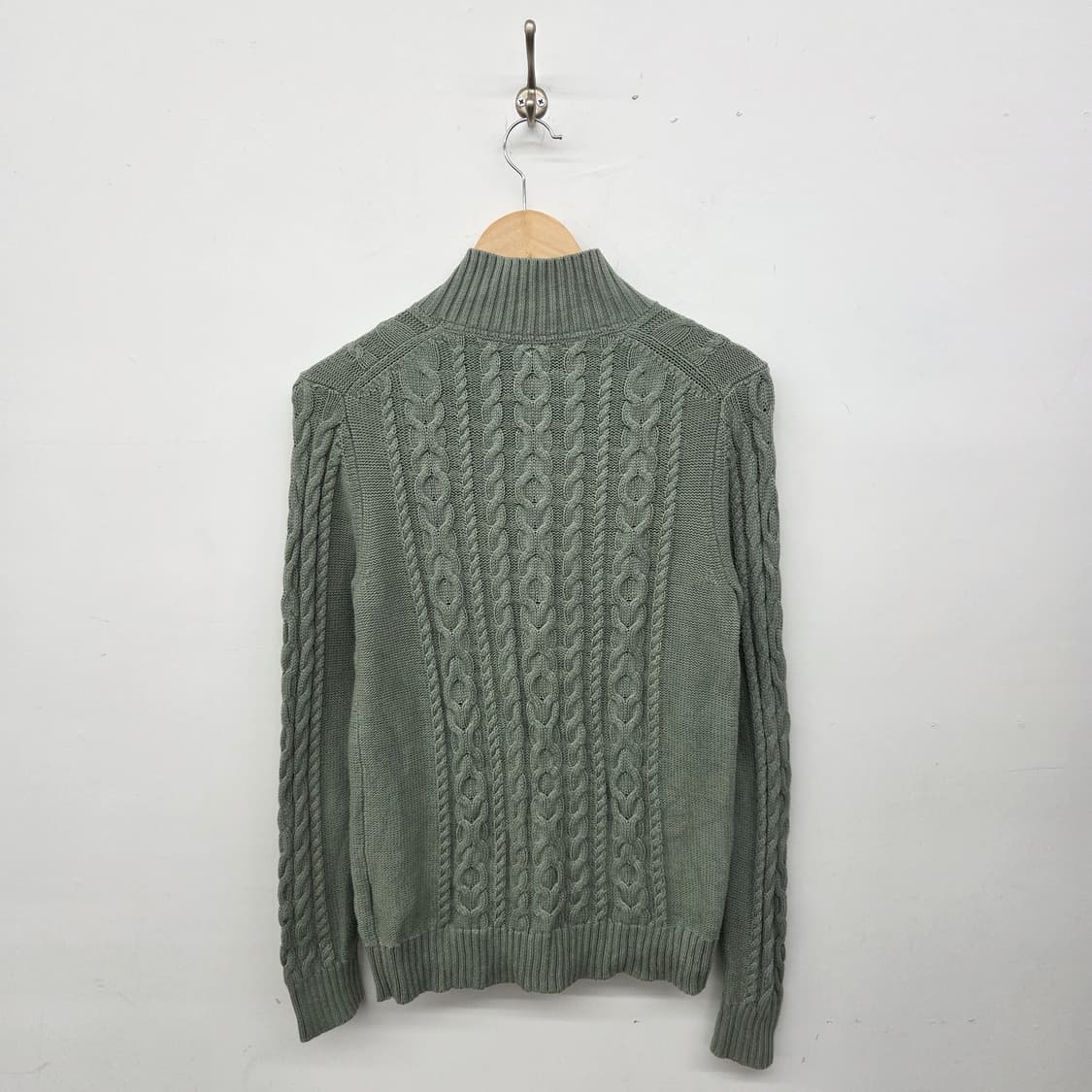 L.L Bean 꽈배기 니트 집업 가디건 그린 S 상품이미지4