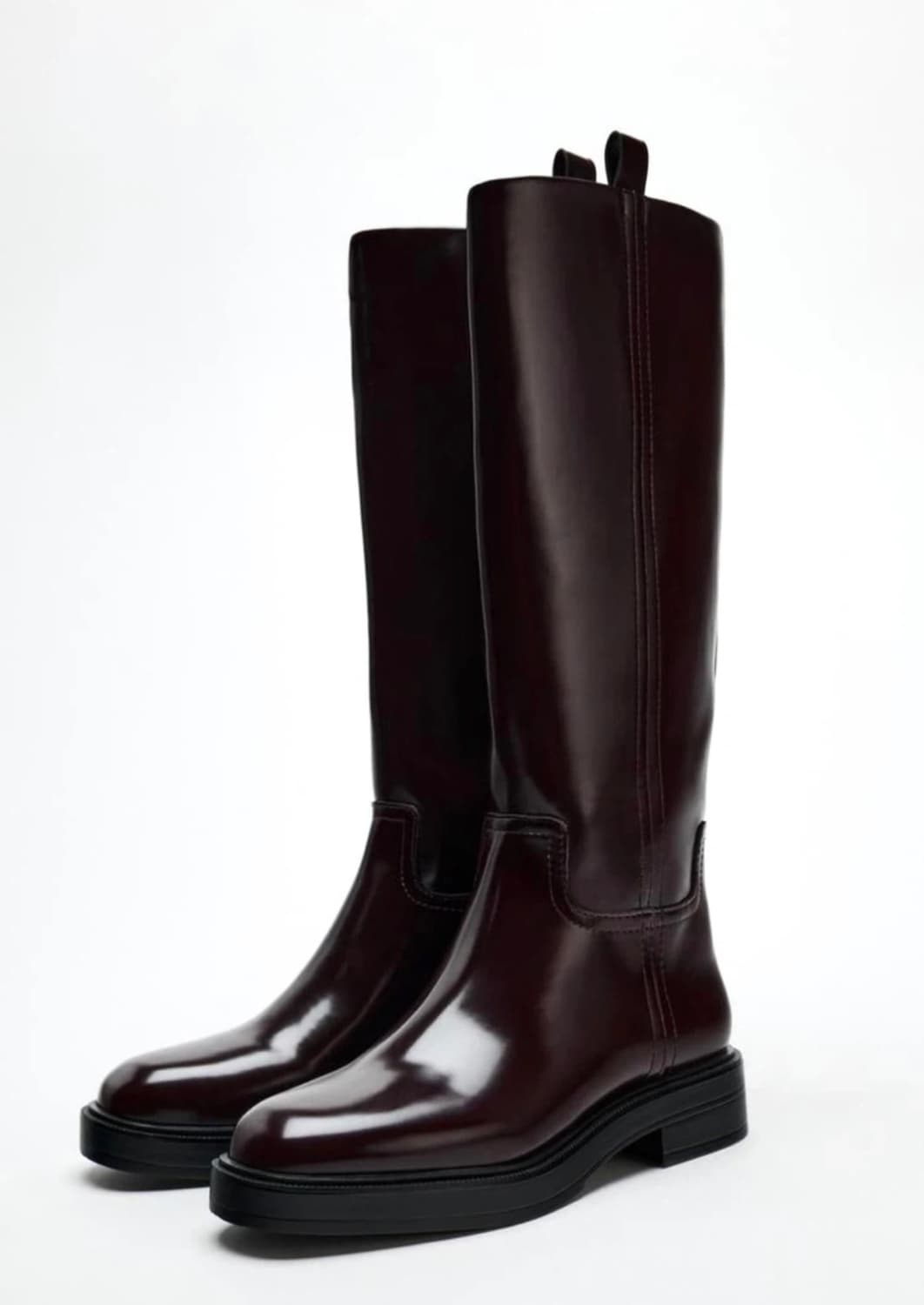 [ 자라(ZARA)]  딥 버건디 기모 롱부츠 (EU 37) 상품이미지1