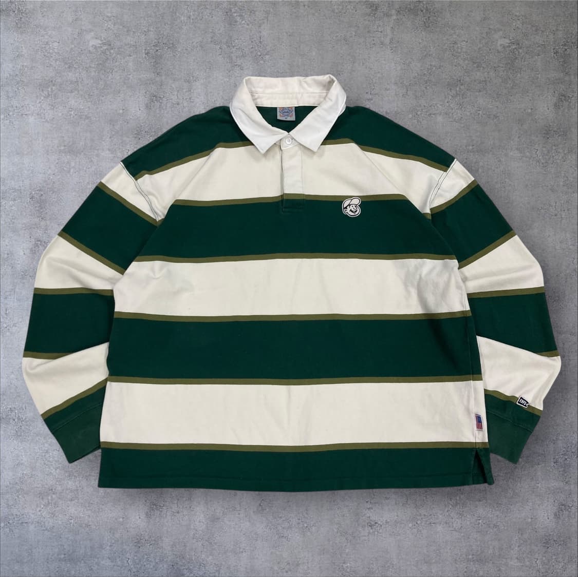 이벳필드 믹스 컬러 단가라 패턴 스몰 로고 카라 롱 슬리브 상품이미지1