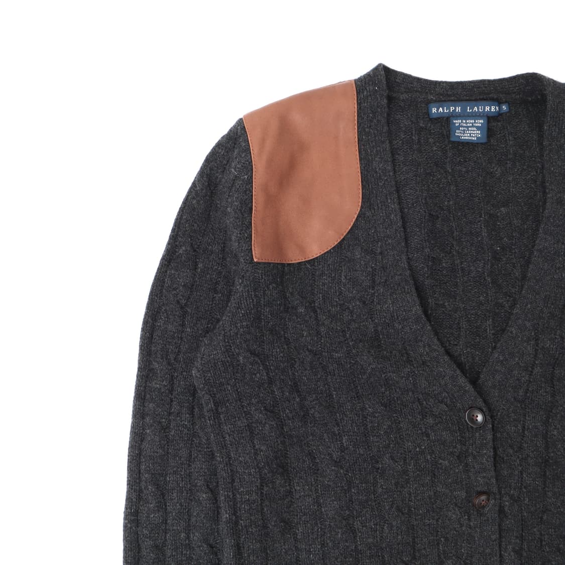 랄프로렌 챠콜 레더패치 울 캐시미어 가디건 상품이미지2