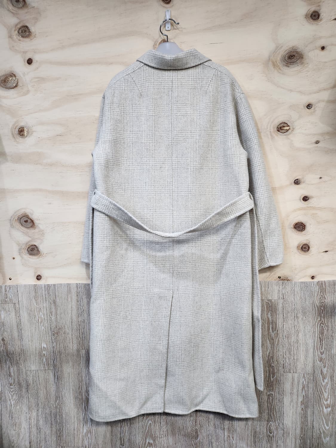 1076) D.AMBER 울90 체크 더블 롱코트 아이보리 상품이미지2