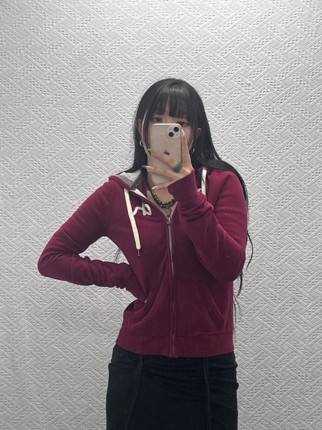 아베크롬비 레트로 00's 버건디와인 약기모 후드집업 M C09171 상품이미지1