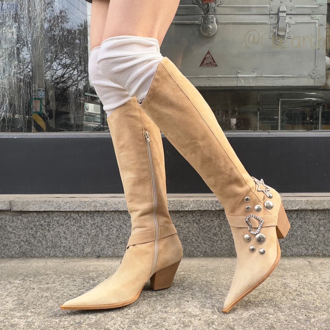 00s ORO 스웨이드 블링 버클 롱 웨스턴 부츠 상품이미지8