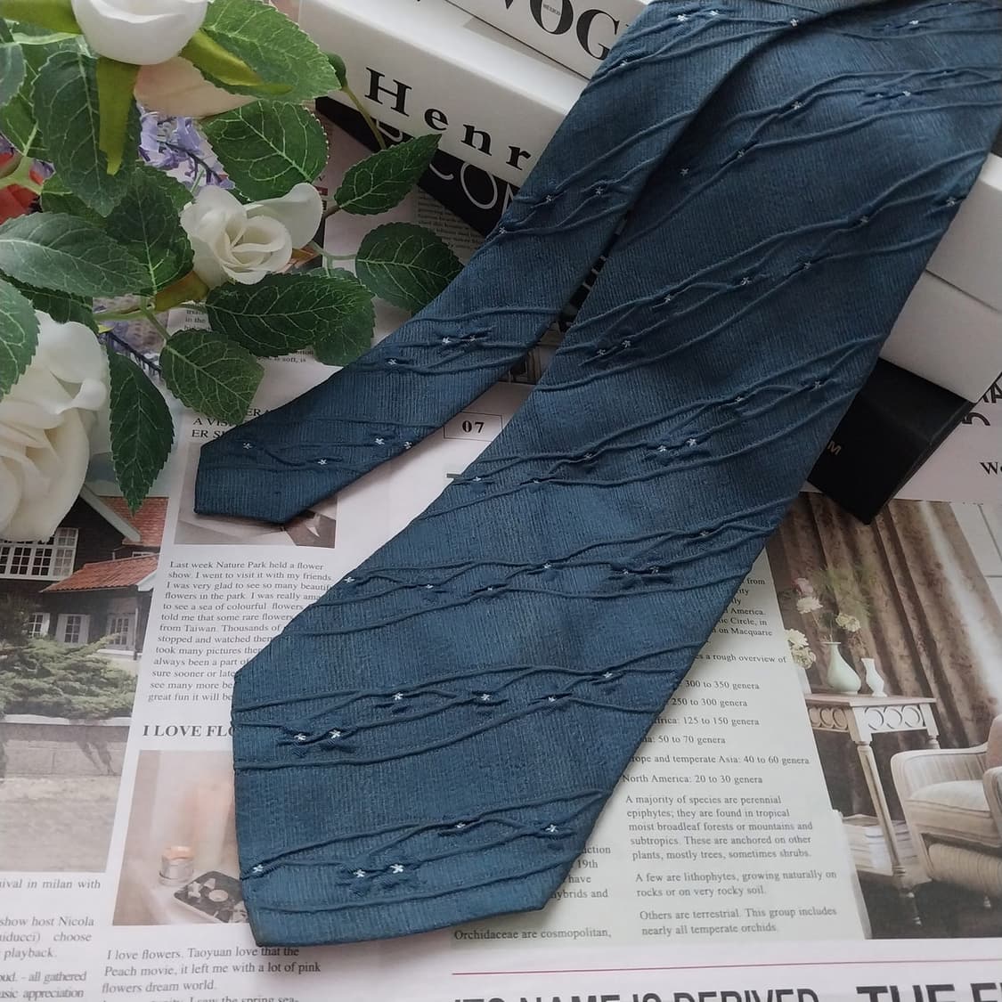 발렌시아가 실크 다크블루 패턴 넥타이 9.5cm A등급 K1023
 상품이미지3