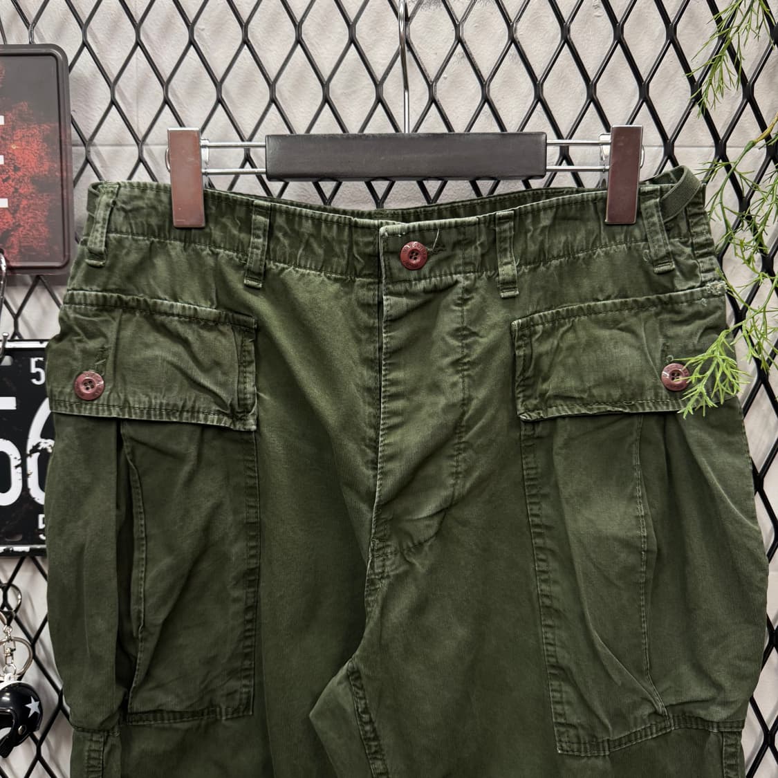 JPN VINTAGE 밀리터리 카고 팬츠 사이드 빅포켓 포인트 그린 상품이미지3