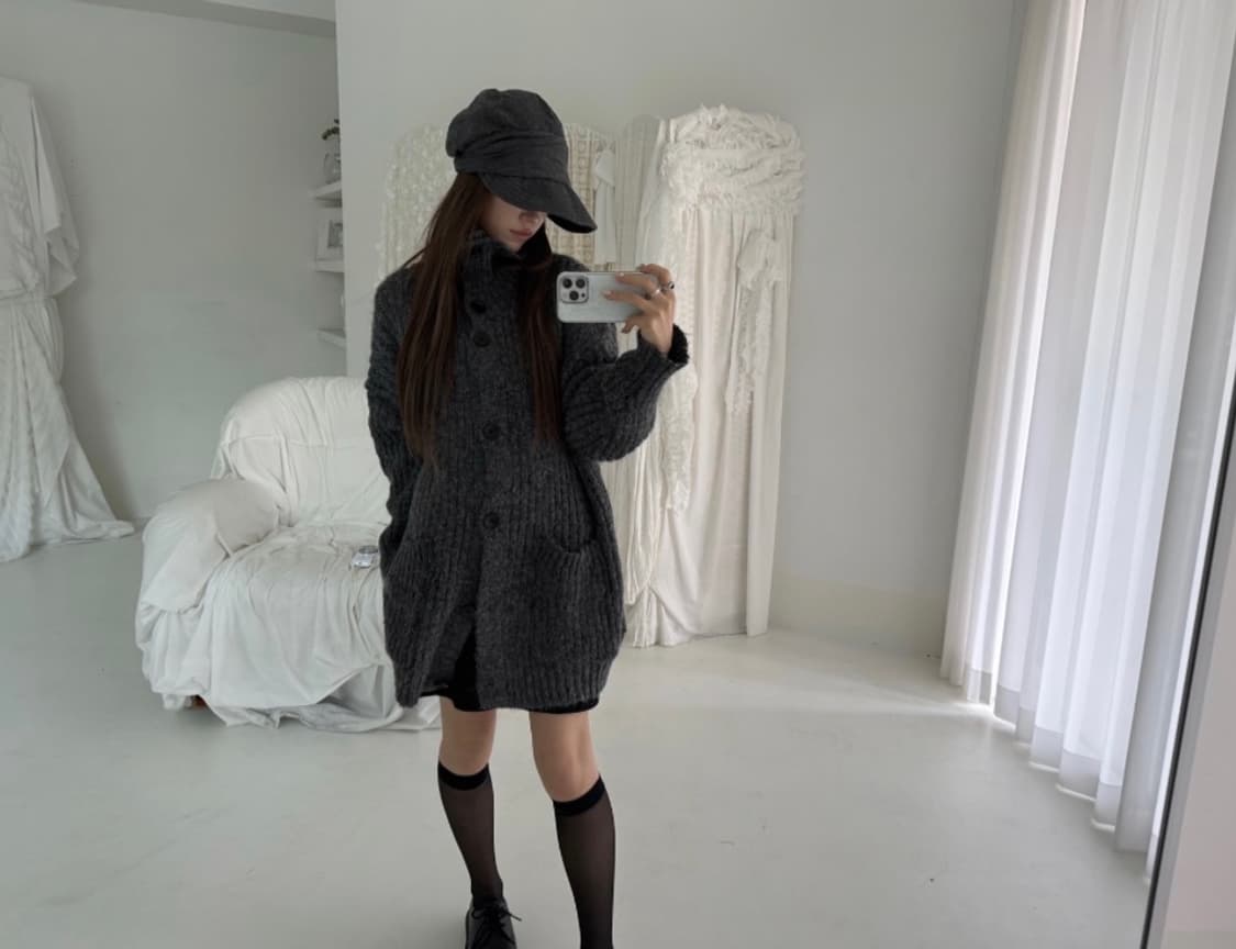 Long high neck cd 하이넥 울 버튼가디건 상품이미지1