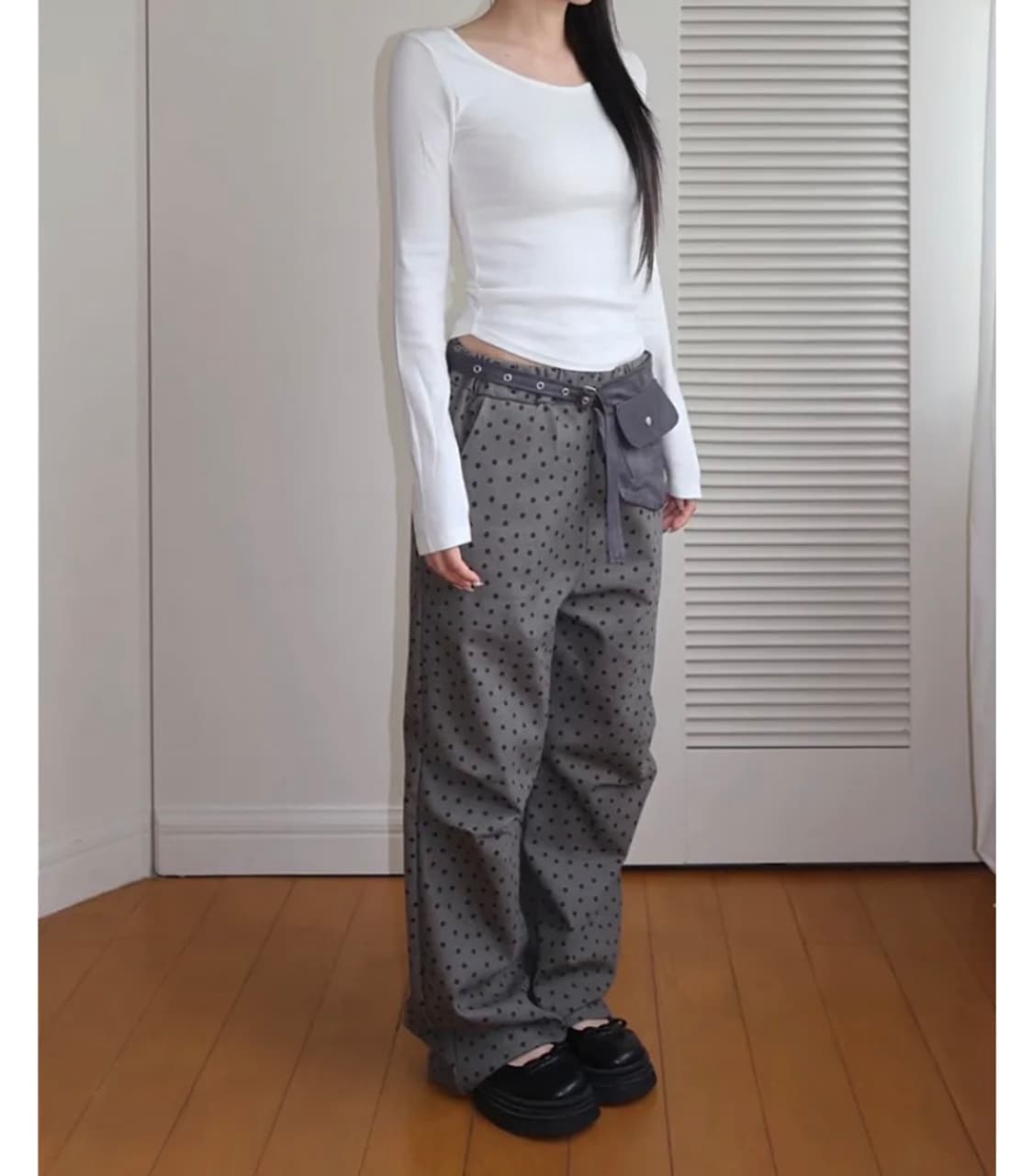 빈티지 도트 핀턱 밴딩 팬츠 물방울 땡땡이 이즈이즈 블랙업 애니원모어 상품이미지1