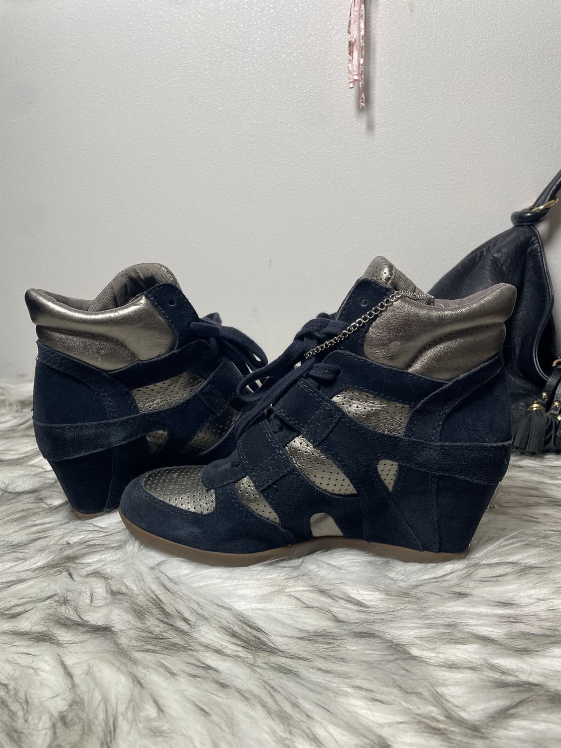 Ash 아쉬 골드 네이비 메탈릭 보위 웨지힐 스니커즈 상품이미지5