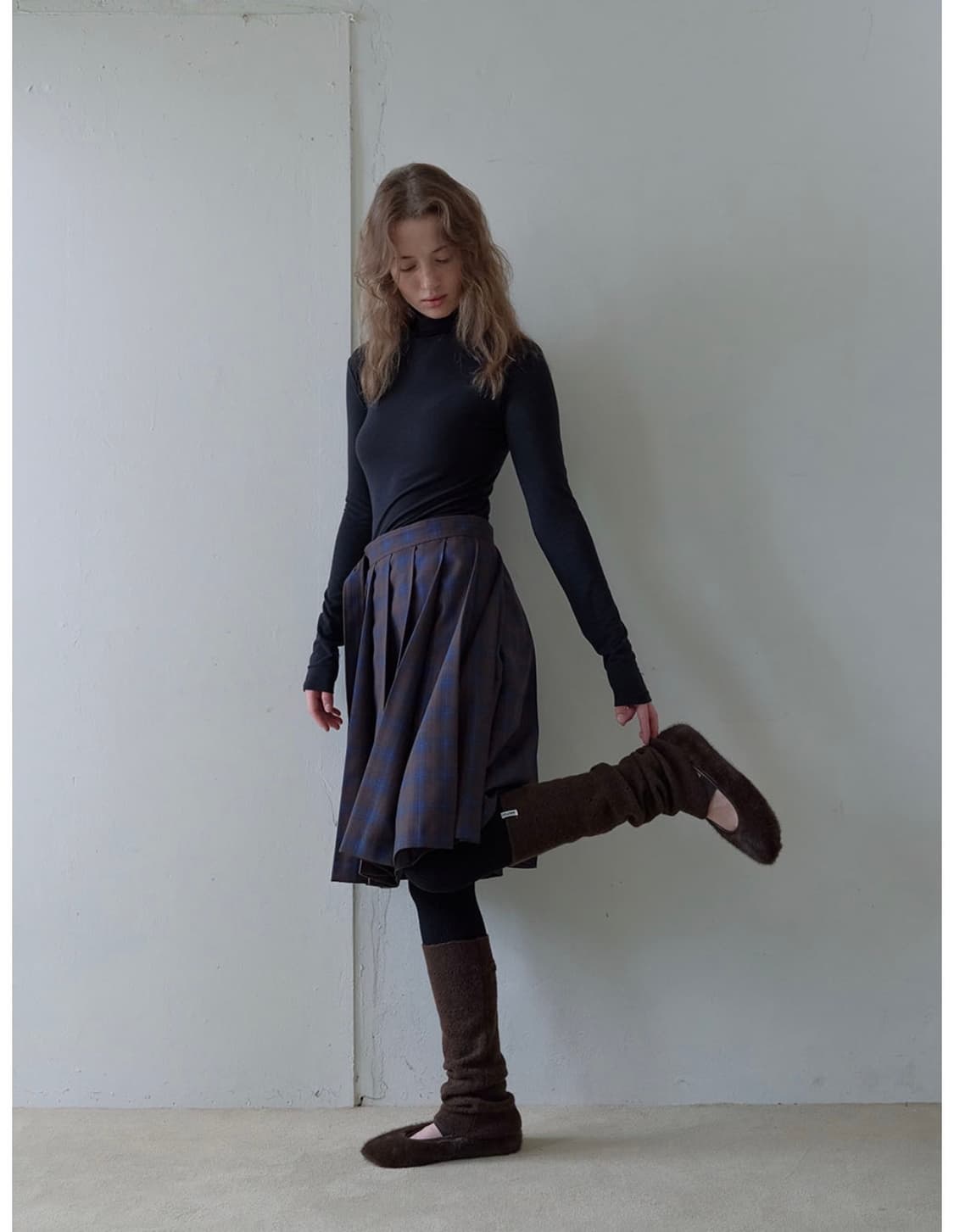 Pleats belted midi skirt(check) 상품이미지2