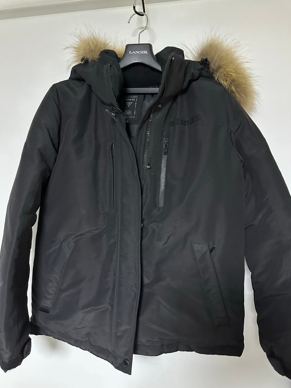 게스 블랙 패딩 점퍼 후드 퍼 상품이미지1