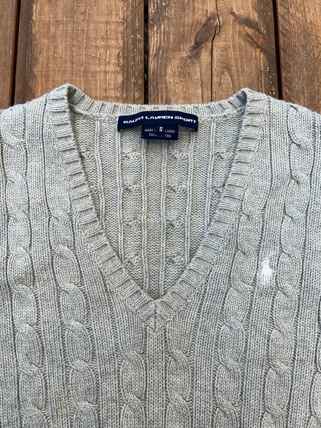 폴로 그레이쉬 베이지 브이넥 꽈배기 니트  상품이미지7