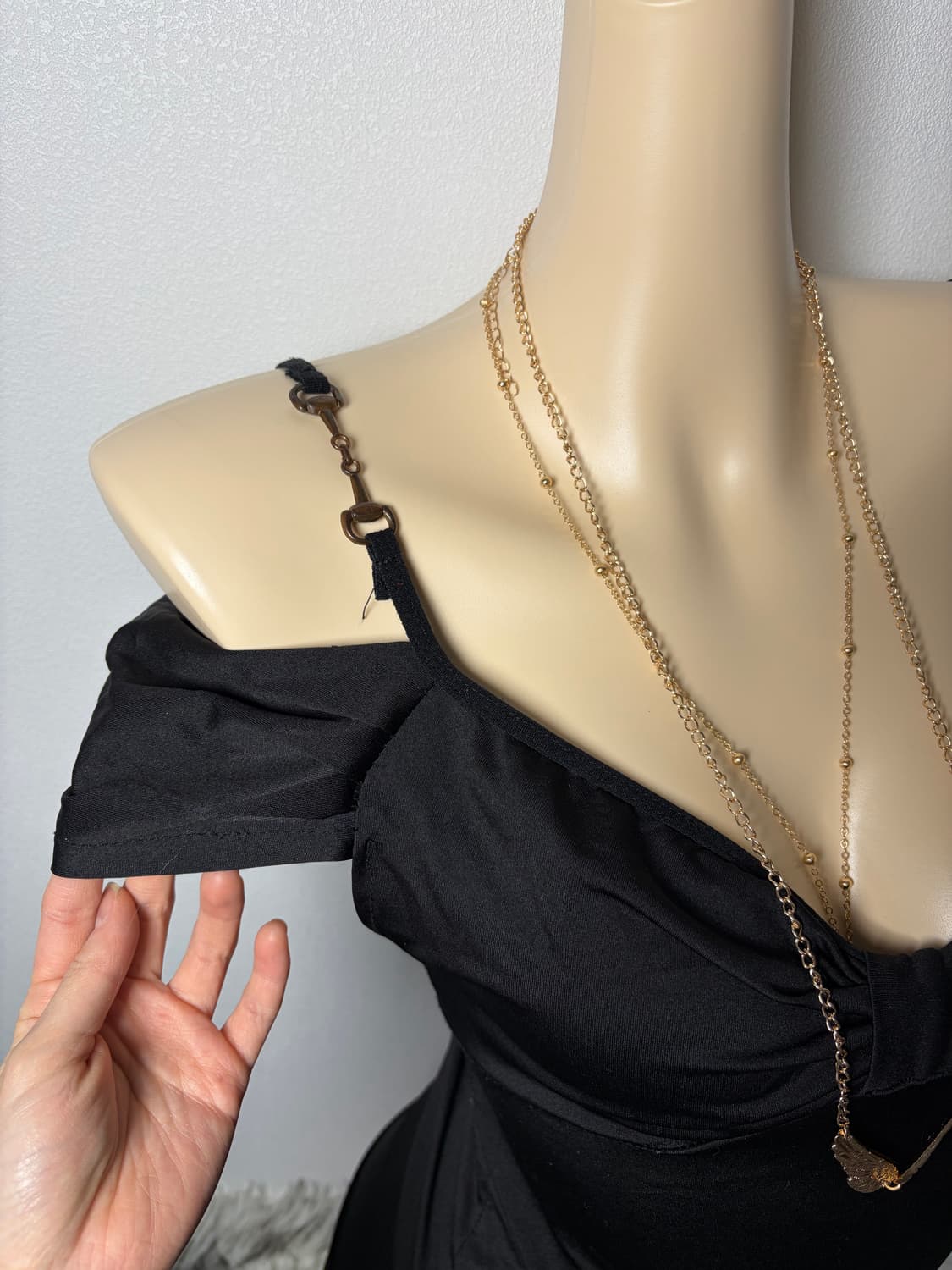 갸루 체인 리본 원피스 상품이미지3