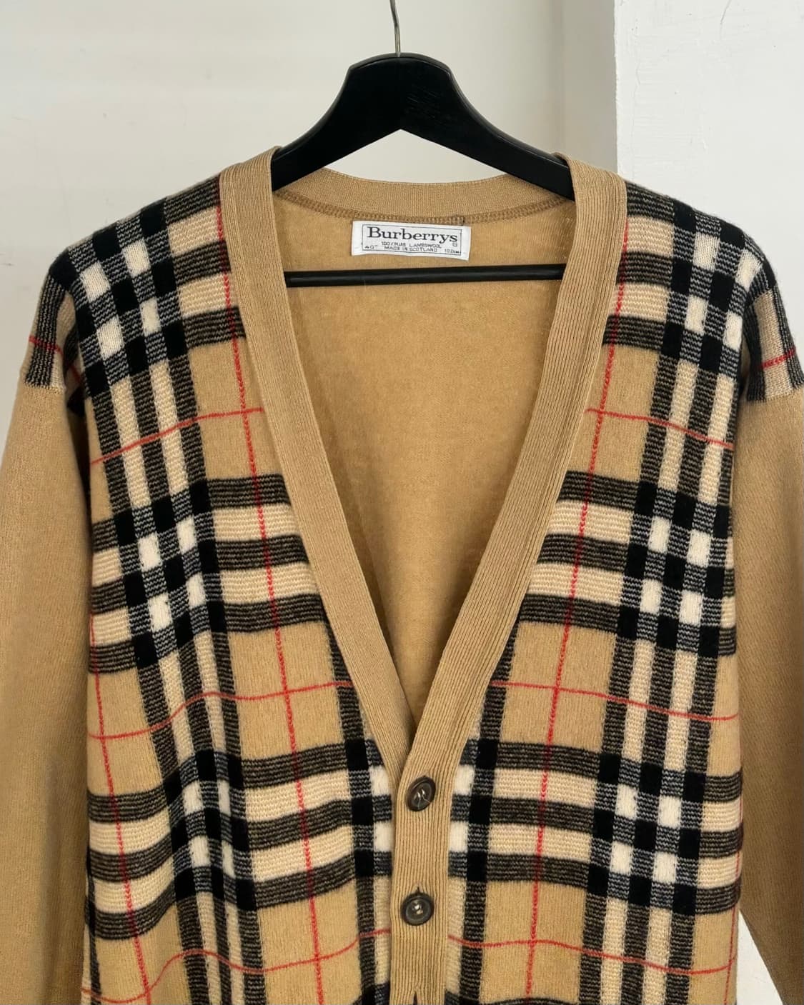 버버리 빈티지 베이지 노바 체크 브이넥 가디건 상품이미지2