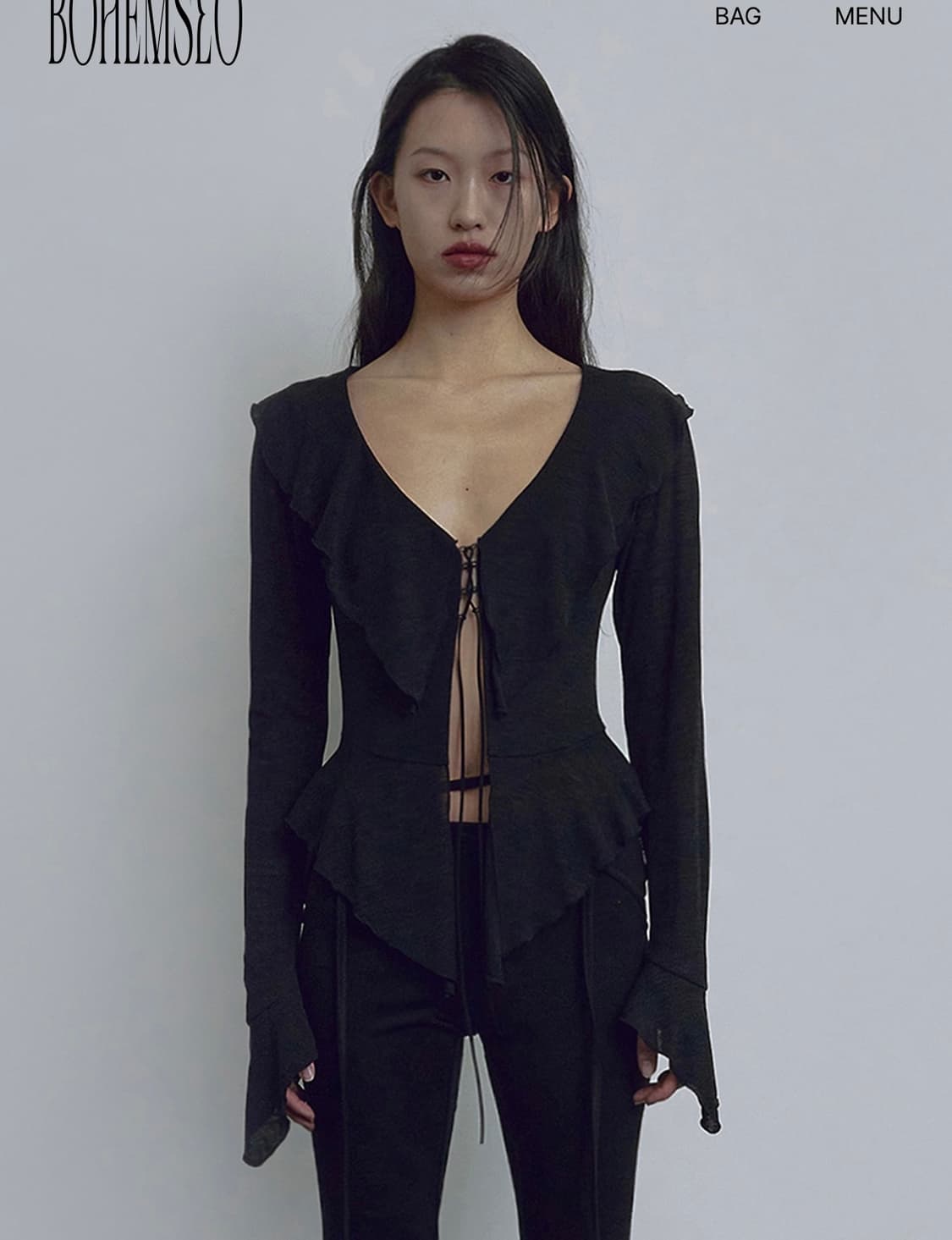 보헤미안서울 러플 블라우스 RUFFLE BLOUSE, BLACK 상품이미지1