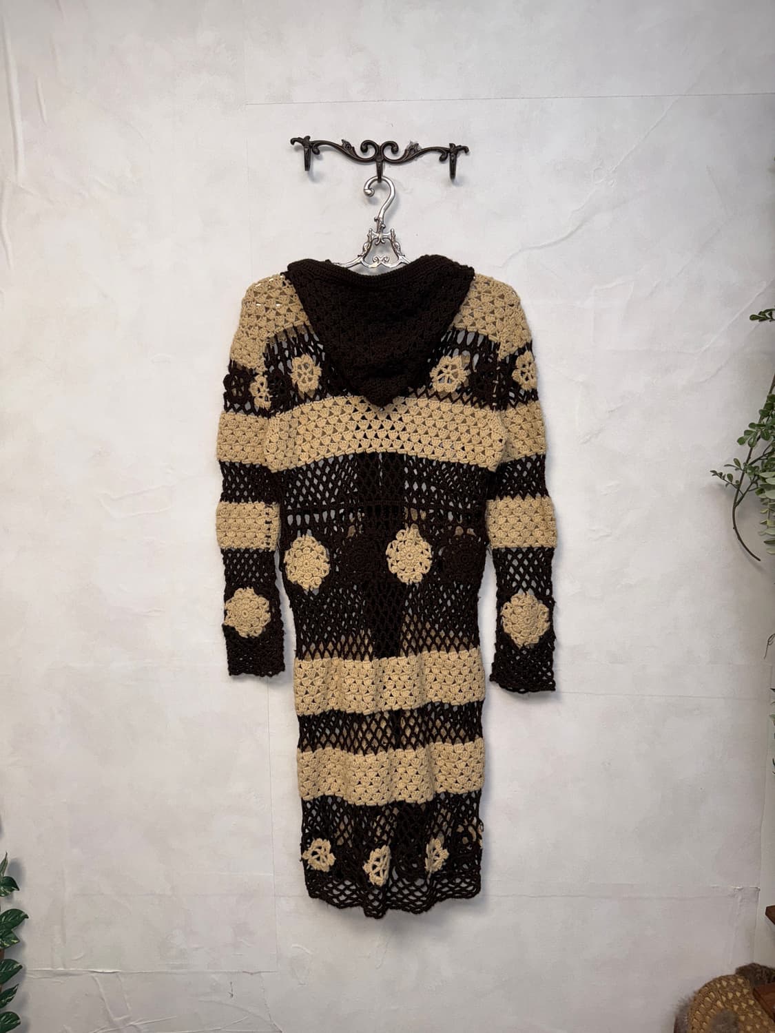 Beige brown flower crochet hood cardigan 상품이미지5