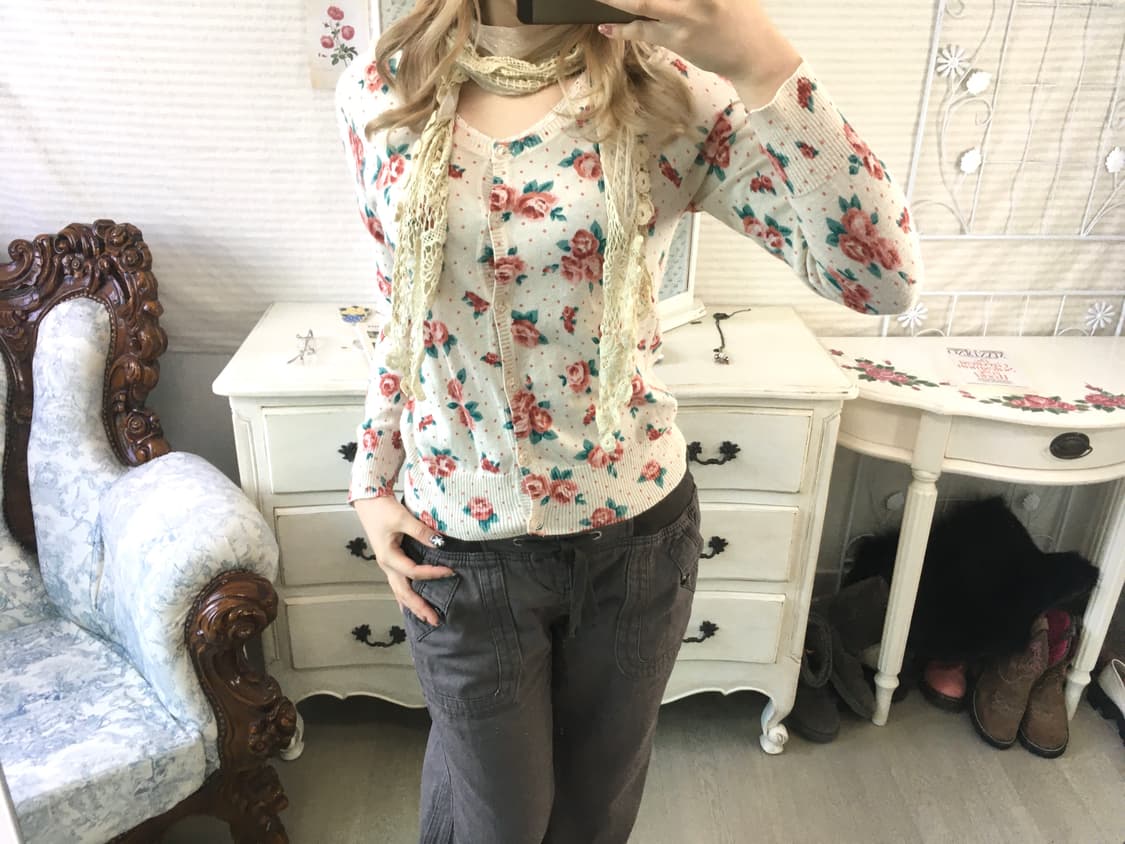 jpn vintage ivory rose dot lace cardigan 상품이미지2