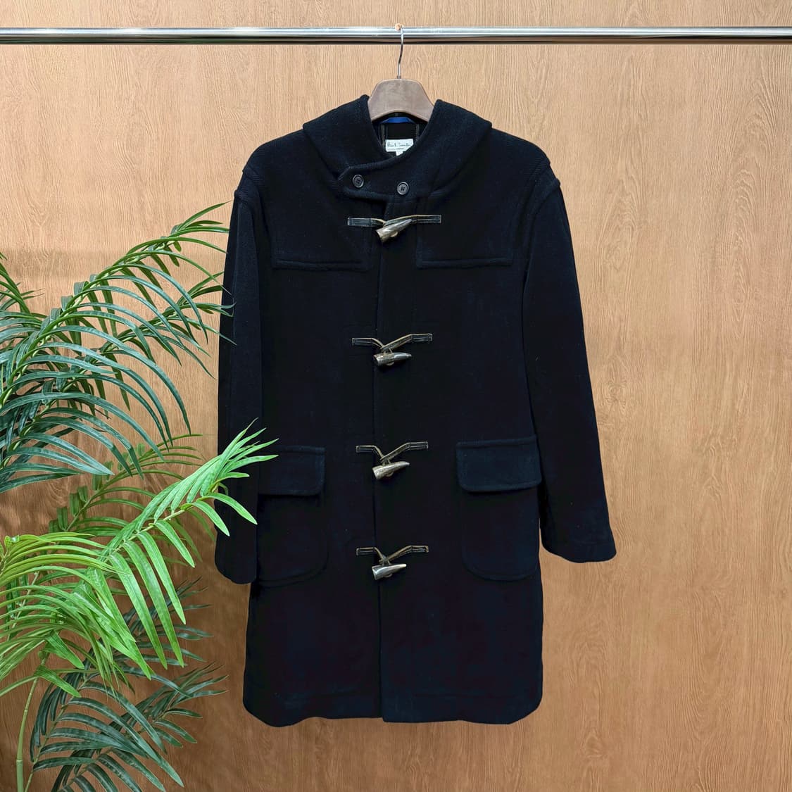 폴스미스 런던 코듀로이 후드 더플 코트 토글 버튼 디테일 레귤러핏 블랙 상품이미지1