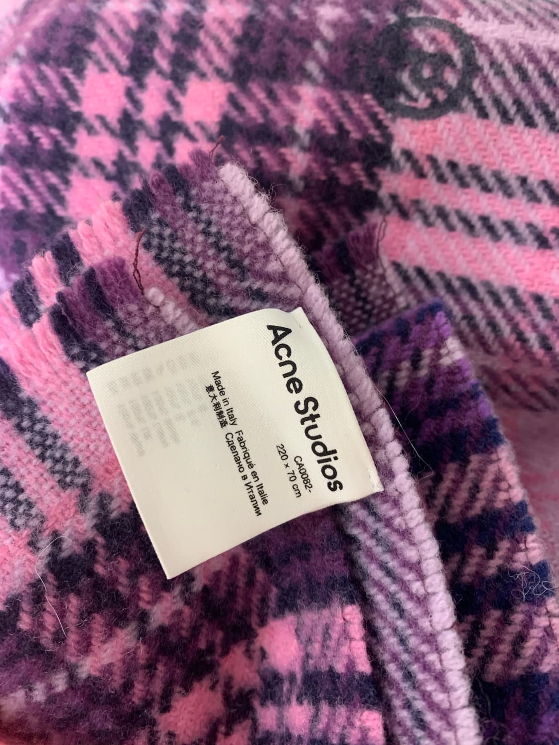 아크네 스튜디오 타탄 체크 울 로고 머플러 퍼플 상품이미지4