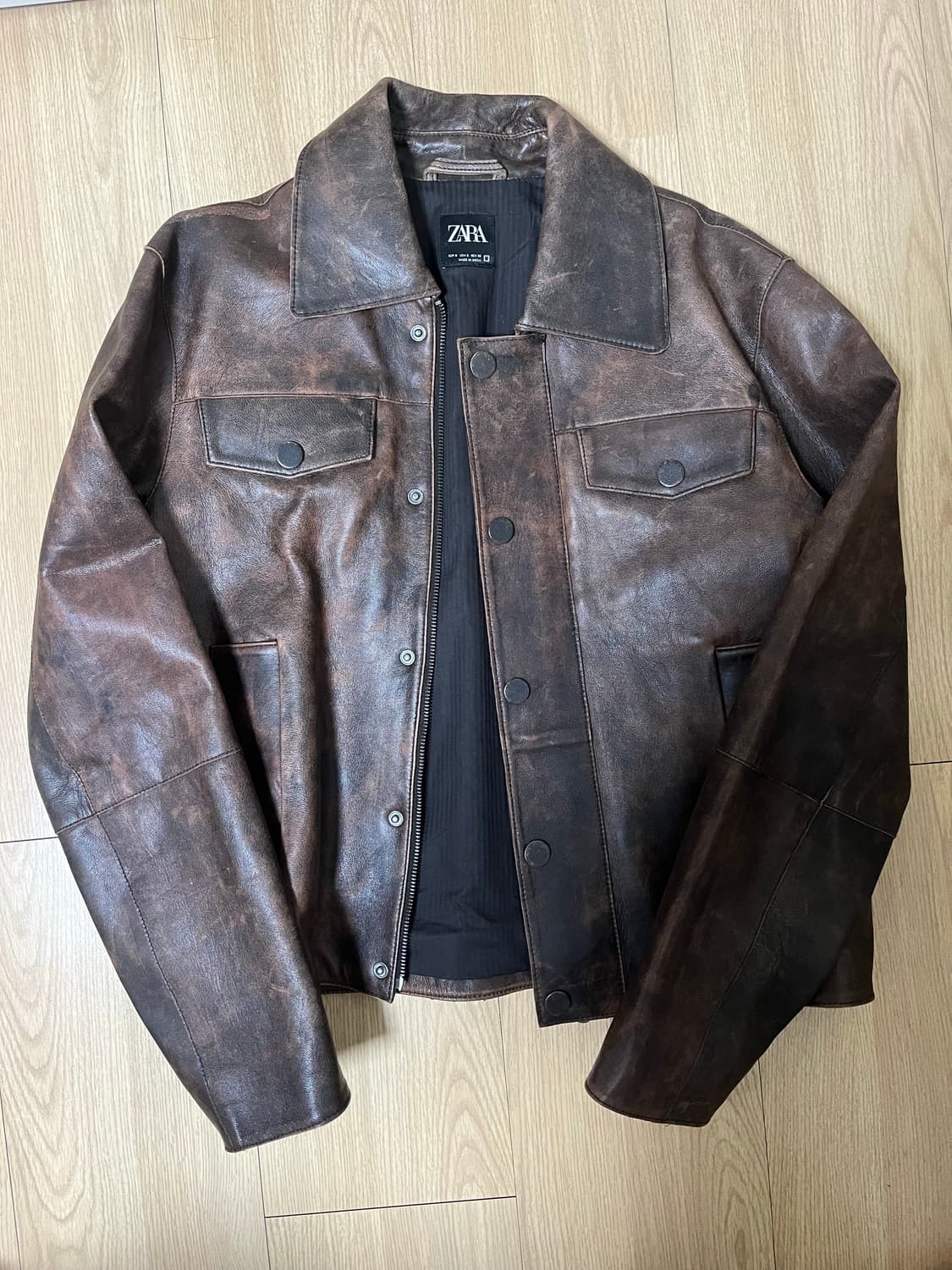 [S] 자라 리얼레더 자켓 브라운 상품이미지1