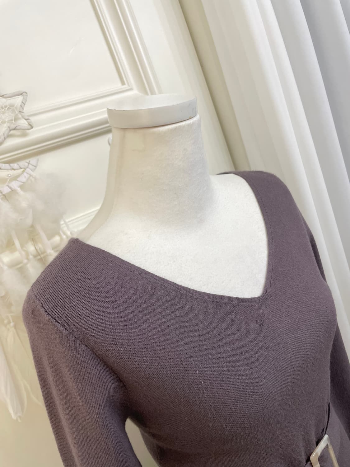 deep purple brown belt point v-neck knit 상품이미지8