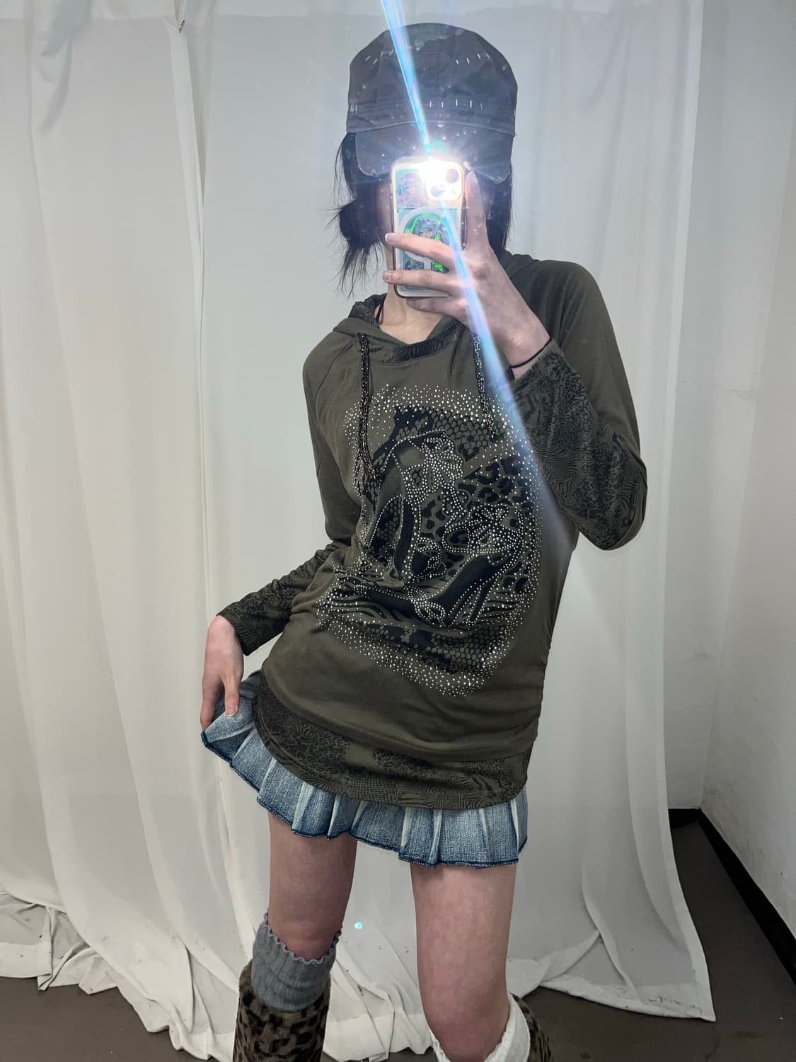 카키 Y2K 후드 롱슬리브 상품이미지1