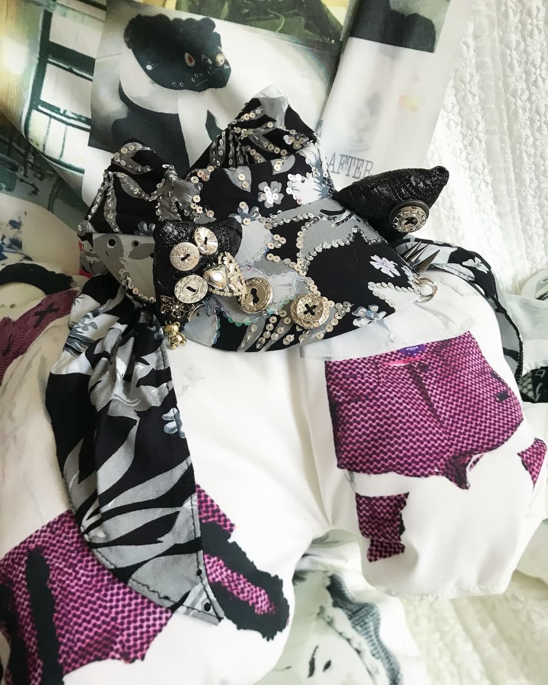 Dark antique Cat-ear floral bandana cap 상품이미지1