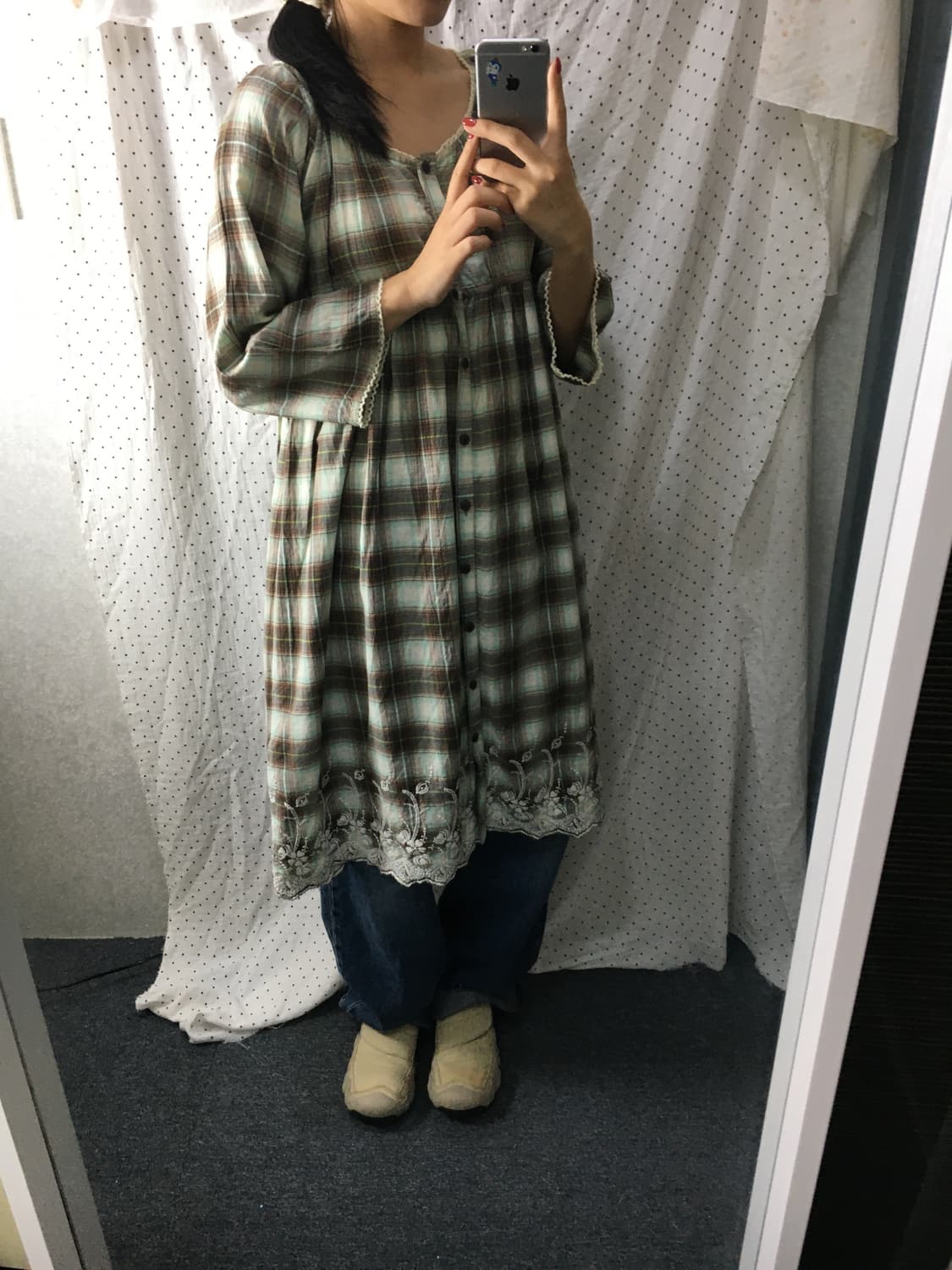 민트 브라운 체크 원피스 상품이미지4