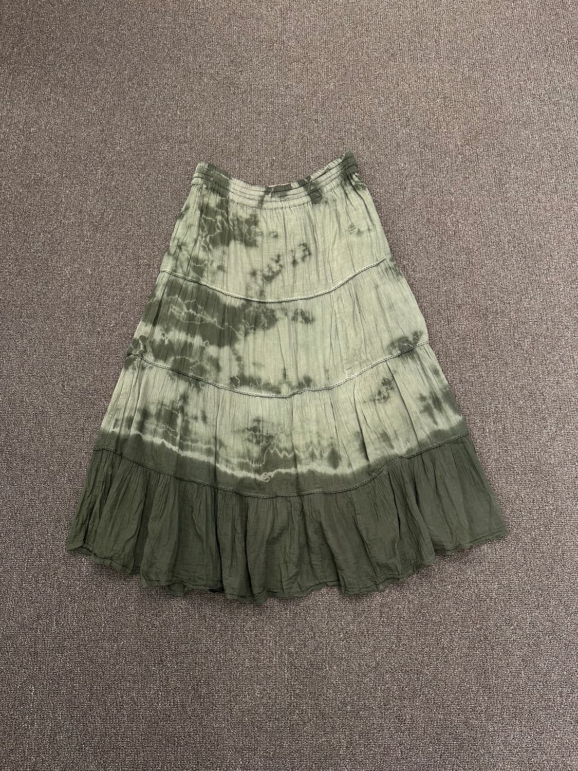 L)Japanese vintage 타이다이 패턴 올리브 그린 밴딩 롱스커 상품이미지7