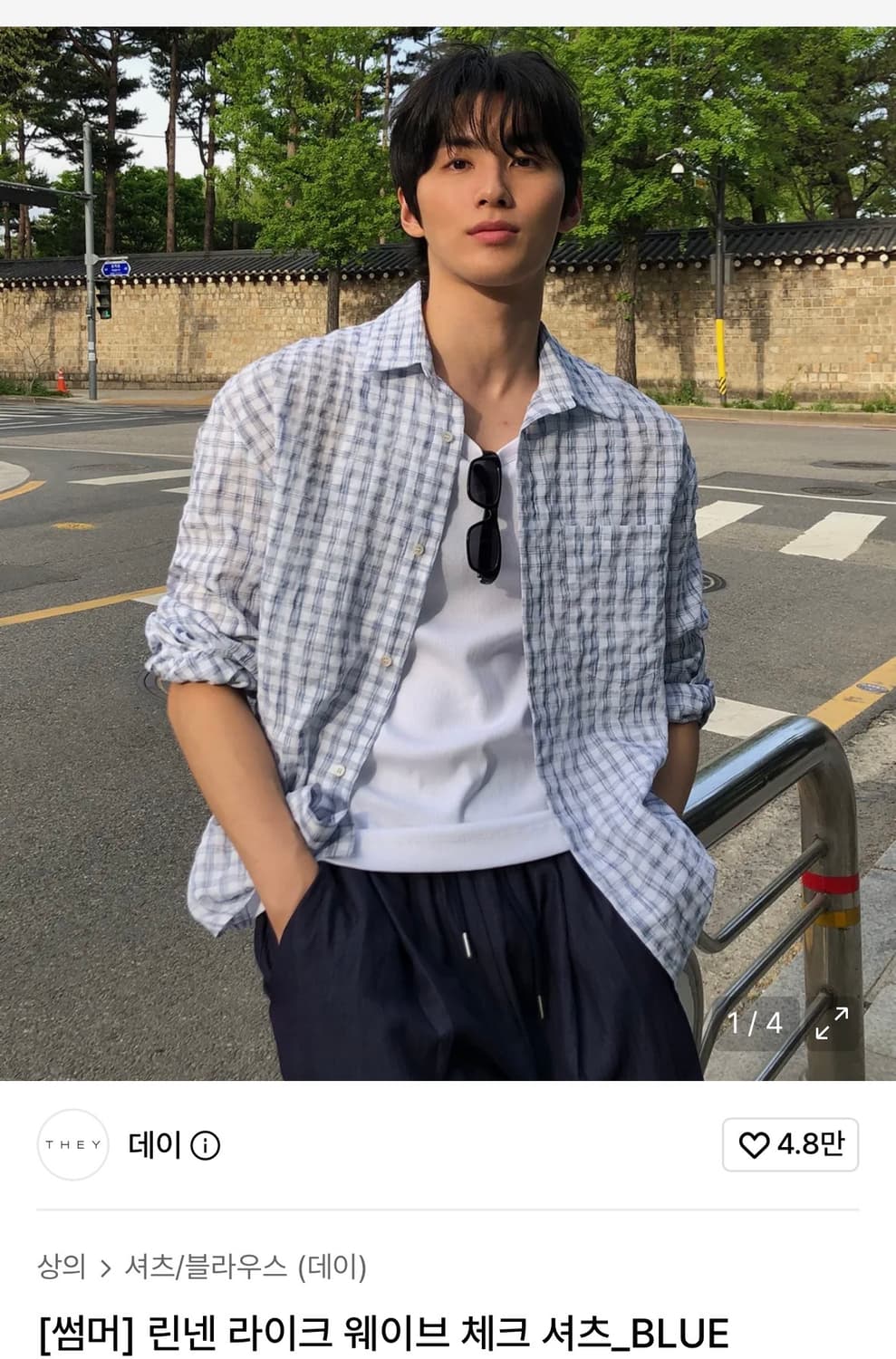 [새상품] 데이 린넨 라이크 웨이브 체크셔츠 상품이미지1
