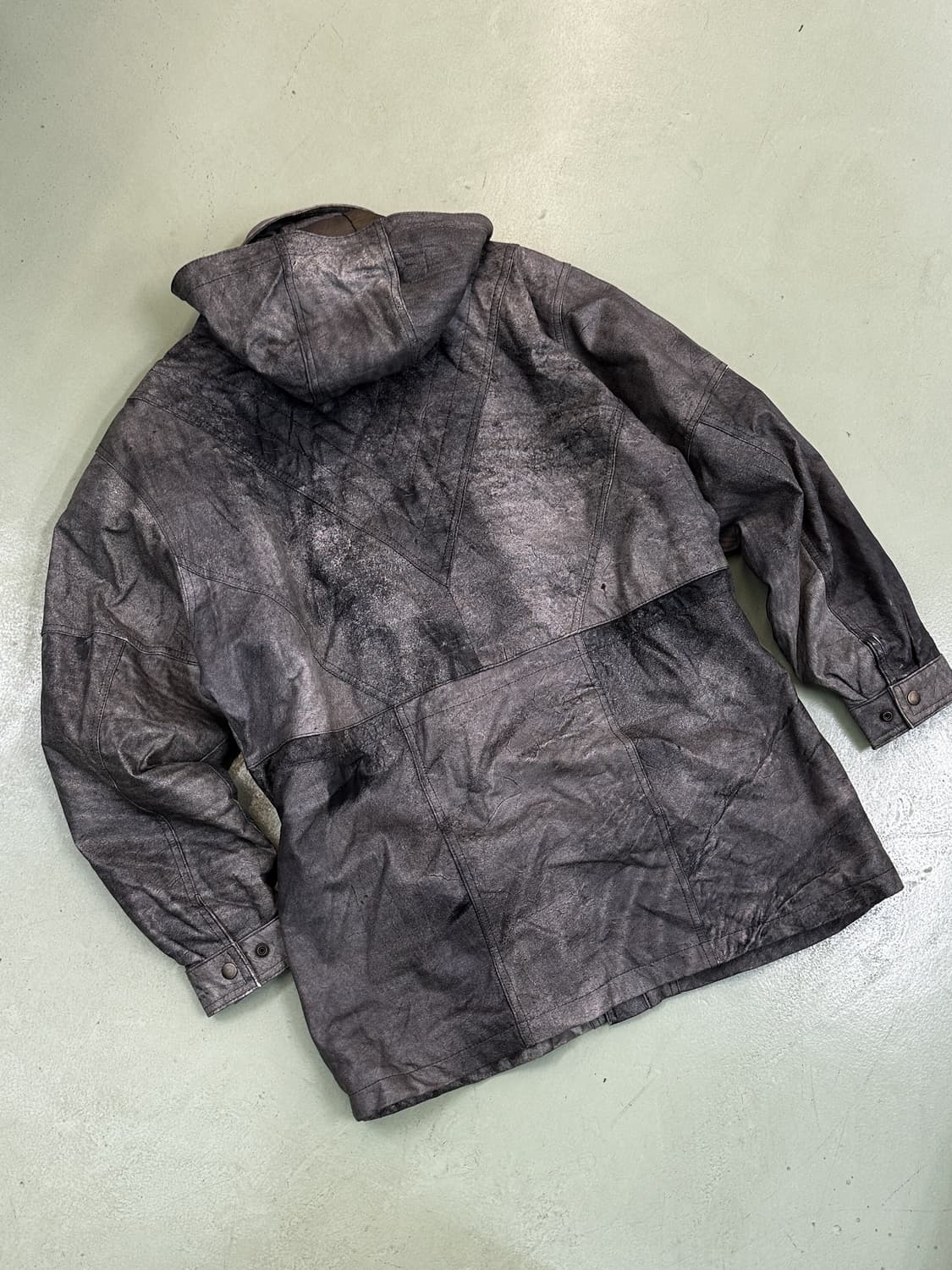 이베페 후드 더티 워시드 레더 사파리 자켓 상품이미지4