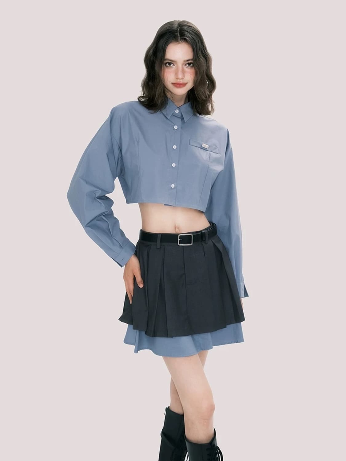 빈티지 그레이 블루 주름 미니 스커트 상품이미지4