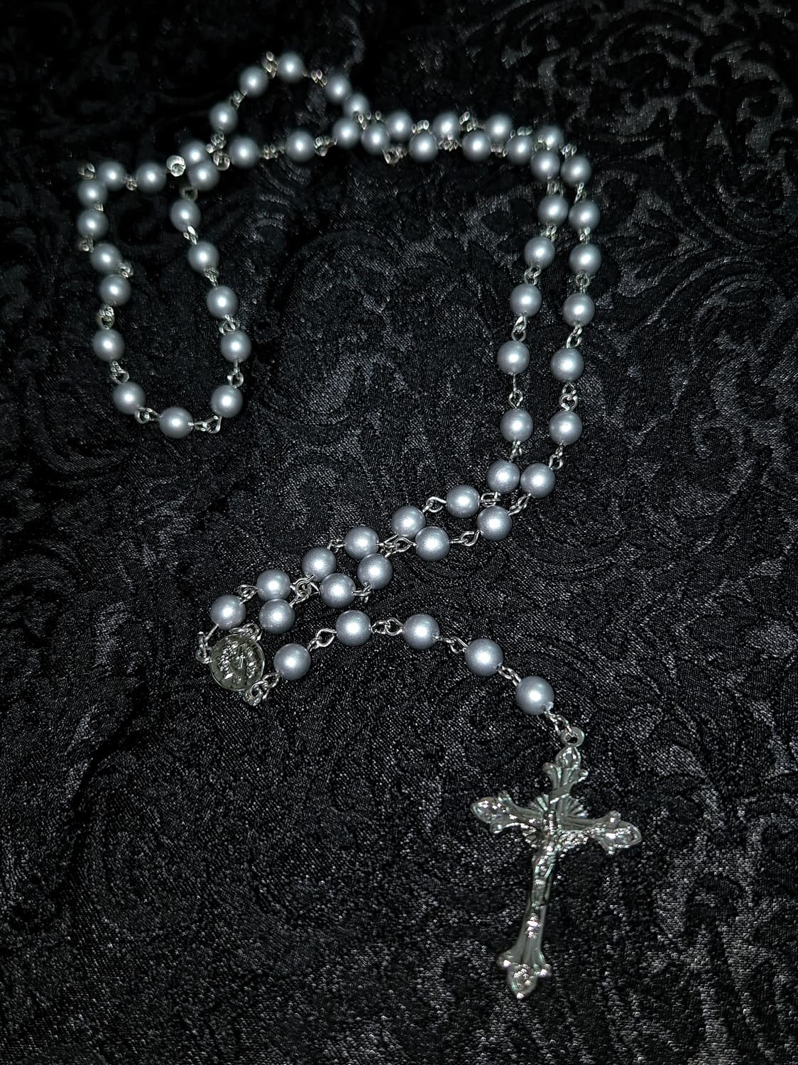 빈티지 고딕 고스 실버진주 로자리오 목걸이 상품이미지1