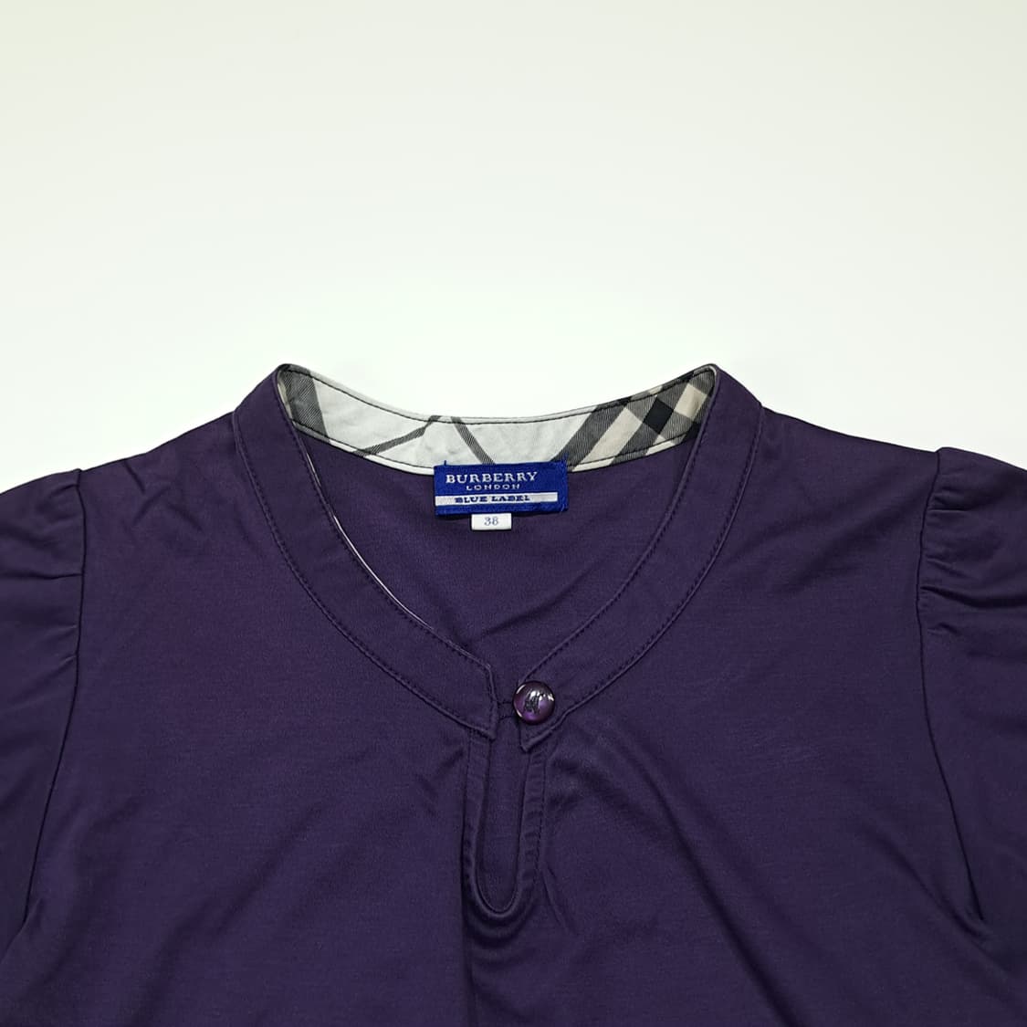 CK118 M 버버리 00s 블루라벨 키홀넥 퍼프소매 퍼플 티셔츠 상품이미지2