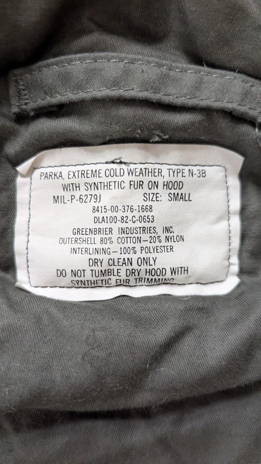80s 미공군 납품용 그린브라이어 인더스트리 N-3B 파카 올리브그린 상품이미지5