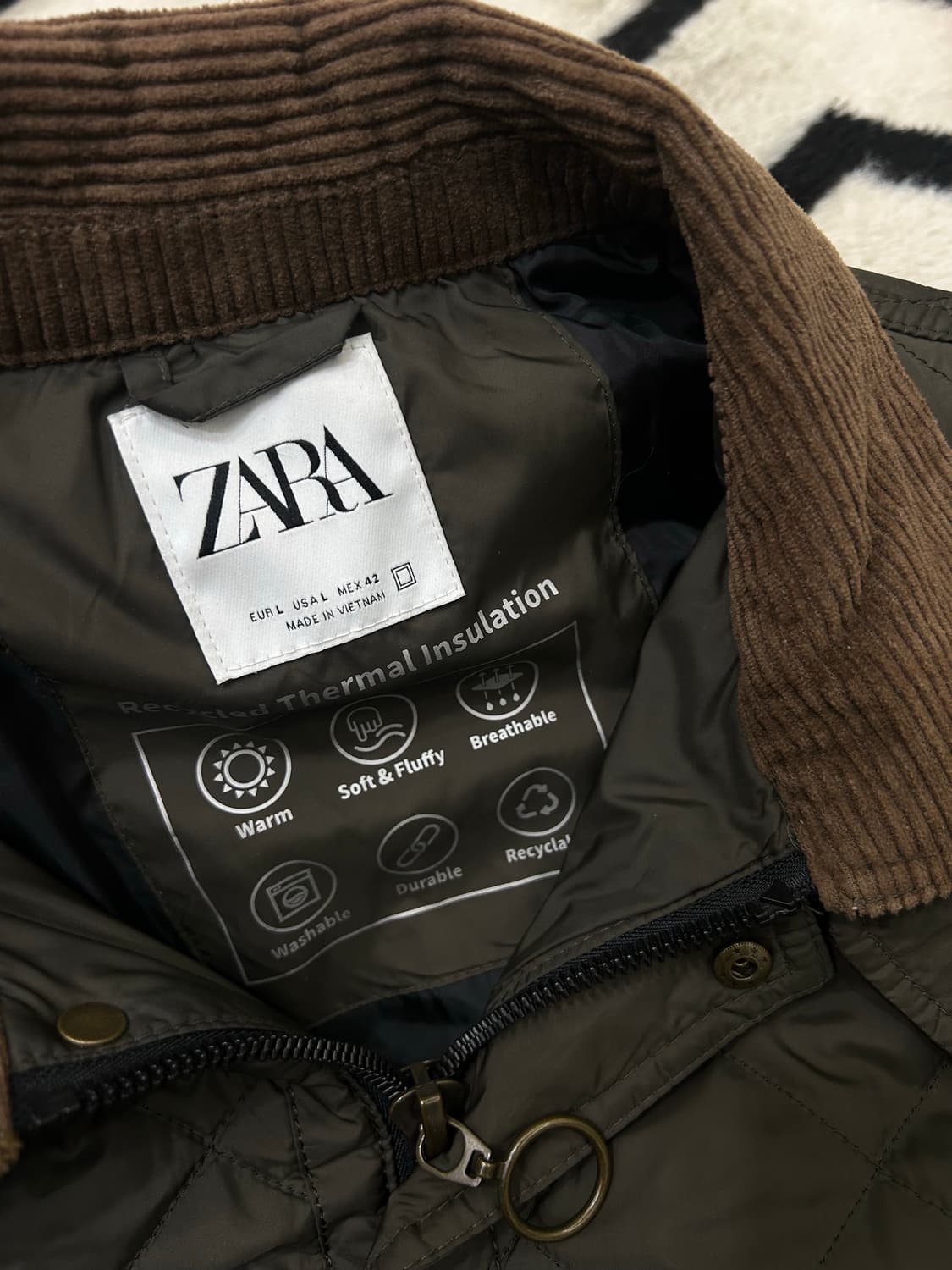 [한국XL]ZARA 코듀로이 넥 퀄팅 자켓/카키 상품이미지4