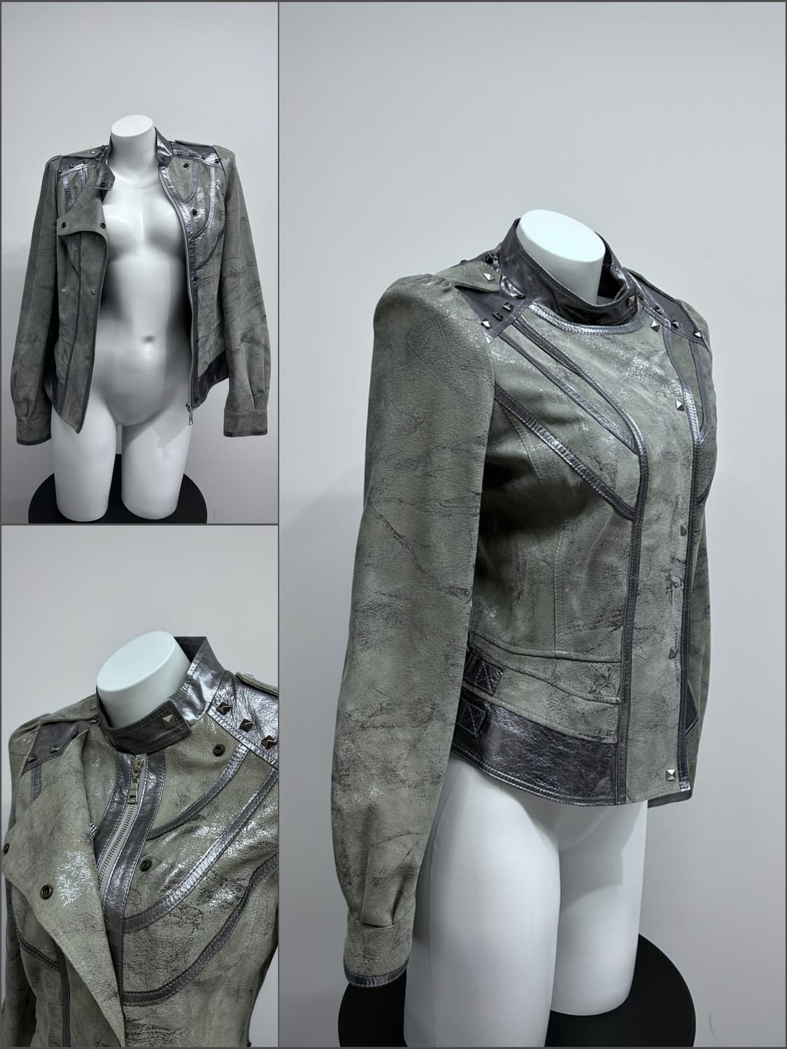 실버 글리터 사선 스터드 자켓 상품이미지1