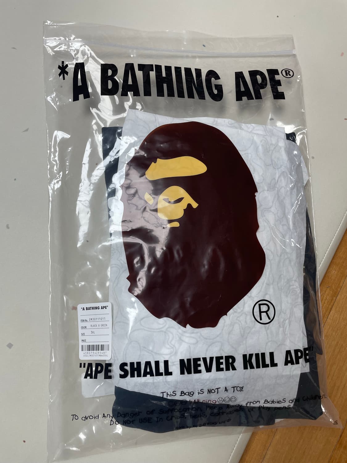 3XL) 베이프 ABC 카모 마일로 후드 롱슬리브 티셔츠 블랙/그린 상품이미지3