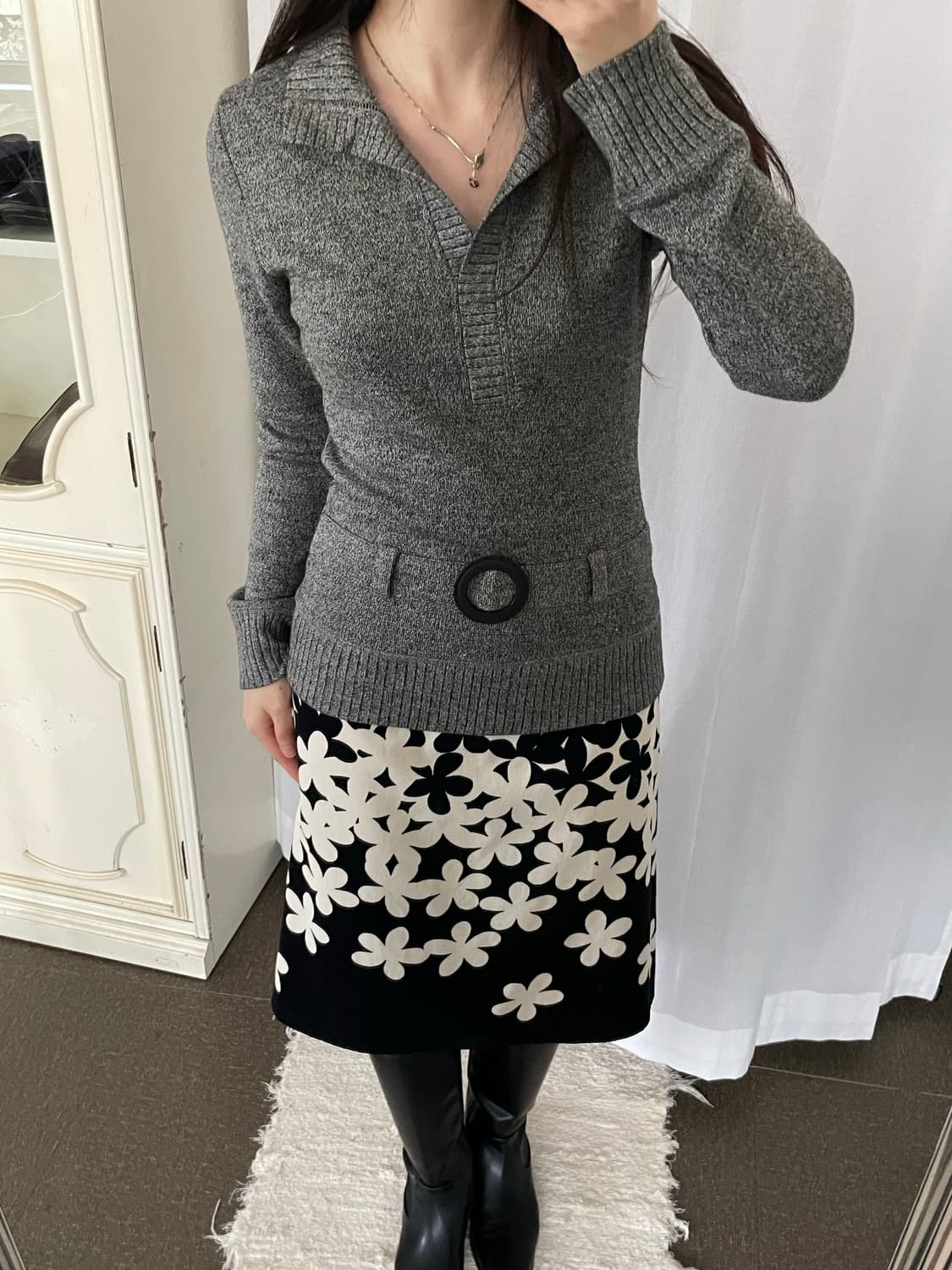 vintage belted slim collar knit 상품이미지8