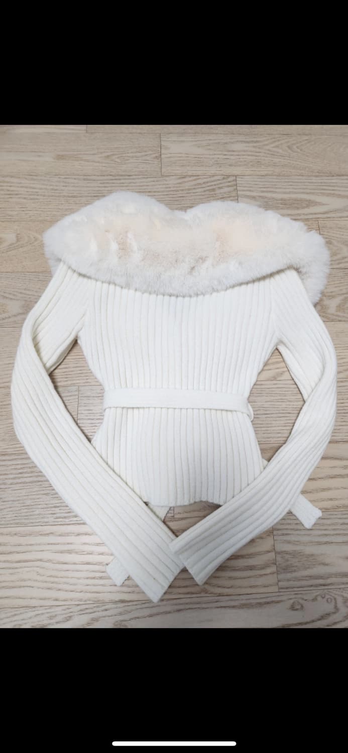 히메갸루 화이트 퍼 리본 벨트 가디건 상품이미지3