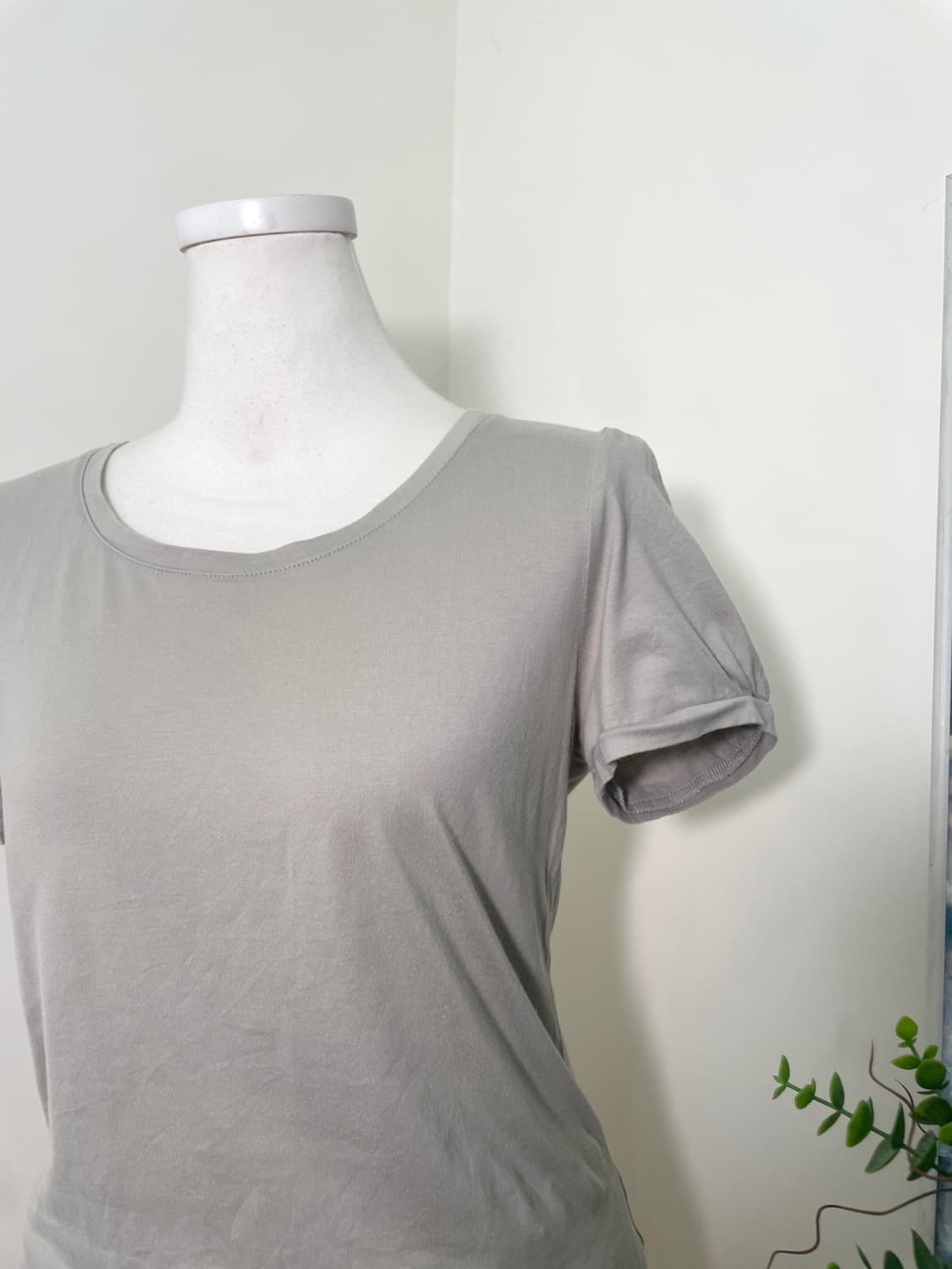 khaki gray basic cotton puff top(size-M) 상품이미지7