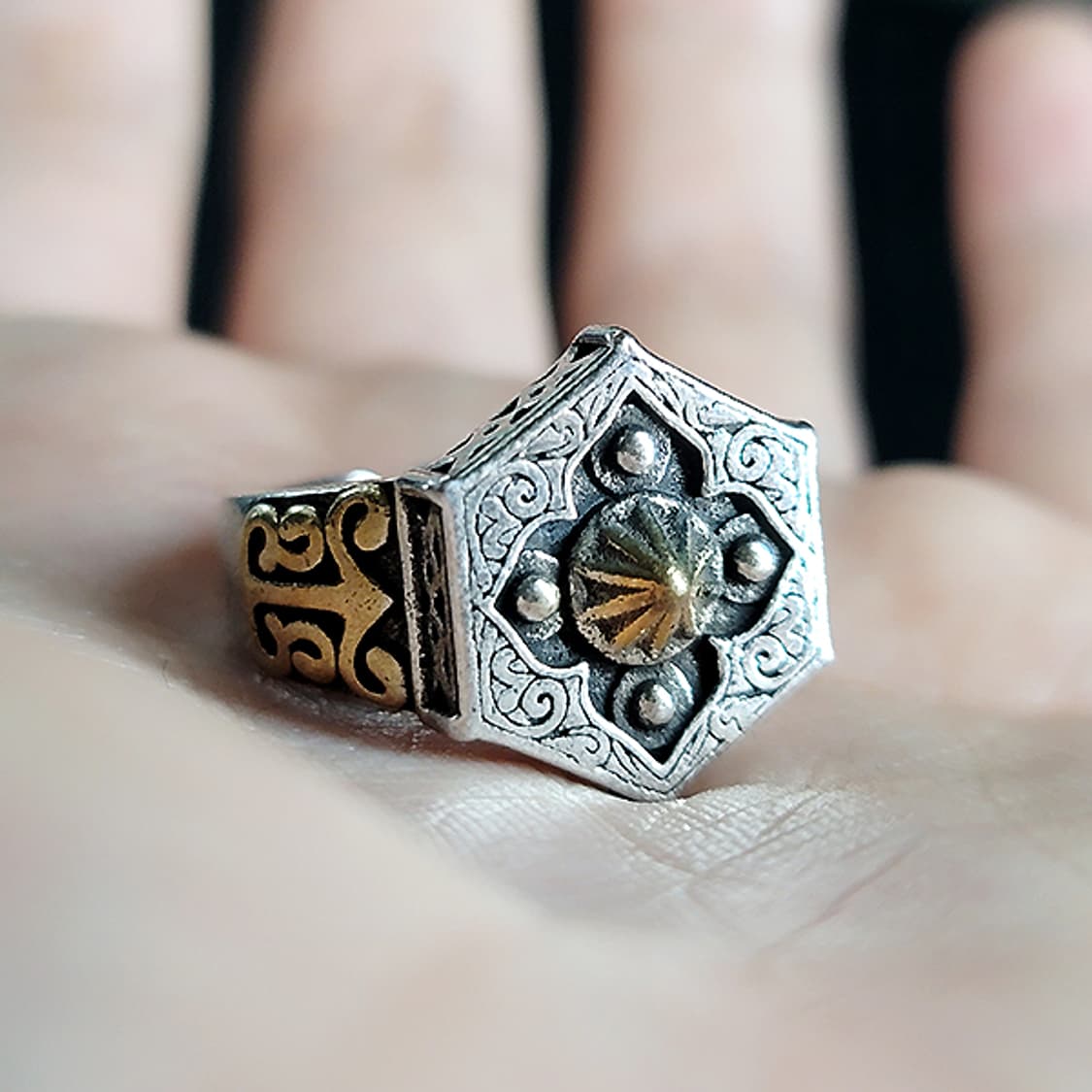 Arcanis 실버 남자 엔틱 빈티지 명품 태양 명예 수호 반지 상품이미지6