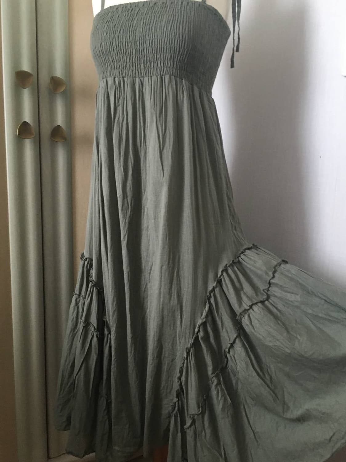 일본빈티지 캉캉 프릴 끈나시원피스 민소매 카키 갸루 모리걸 상품이미지5