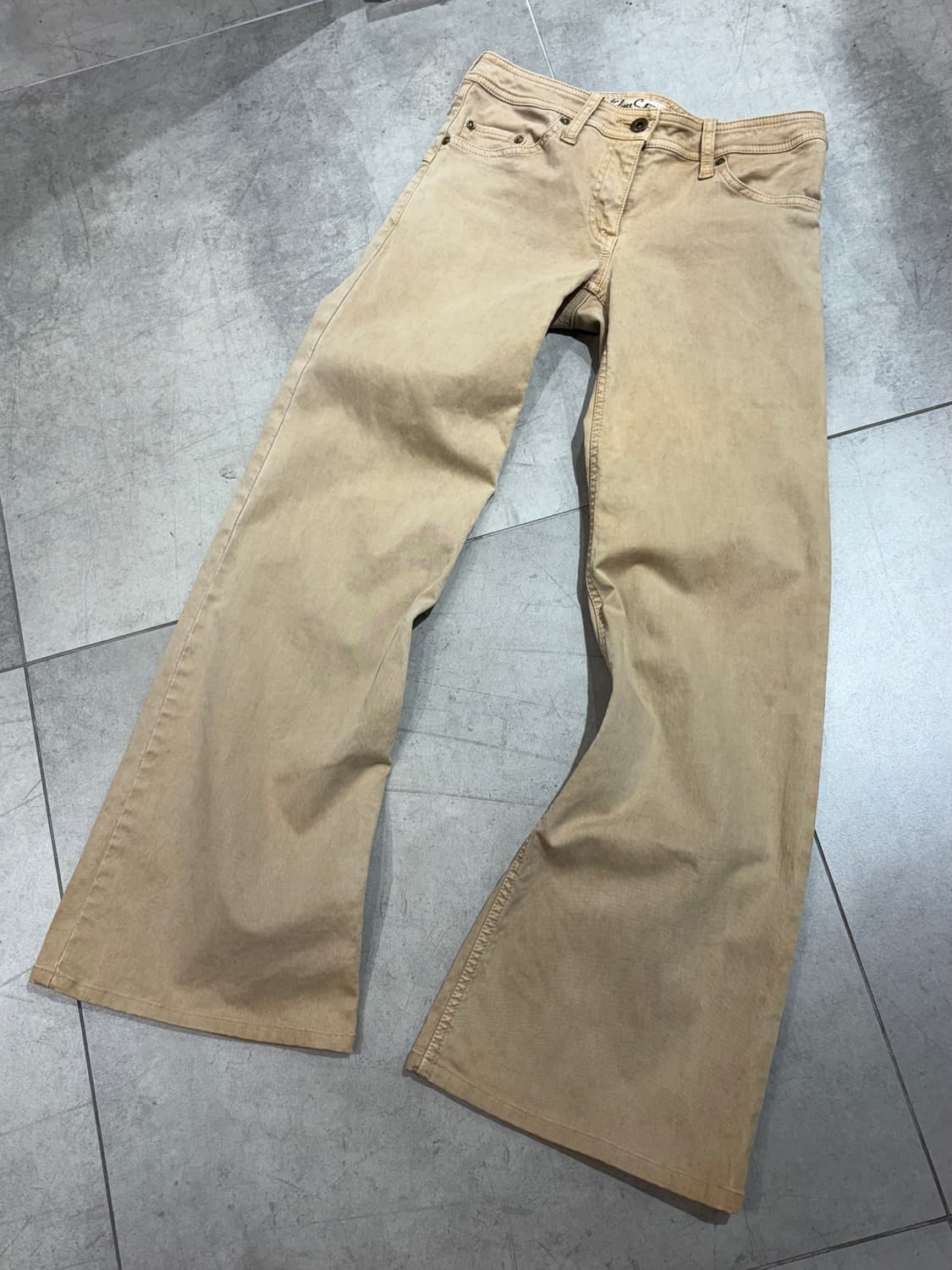 베이지 신치백 와이드 플레어 팬츠 상품이미지1