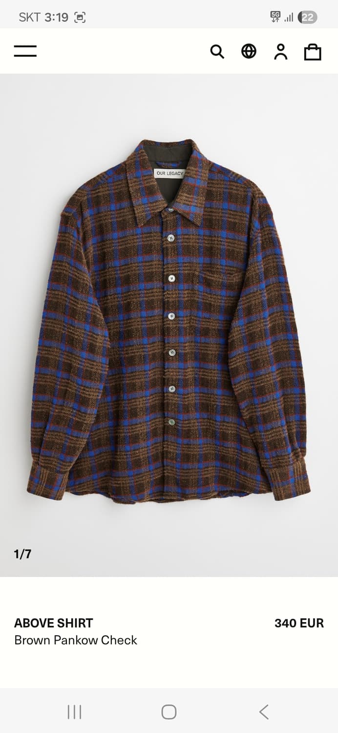 아워레가시 어보브 셔츠 브라운 판코우 체크 사이즈50 상품이미지1