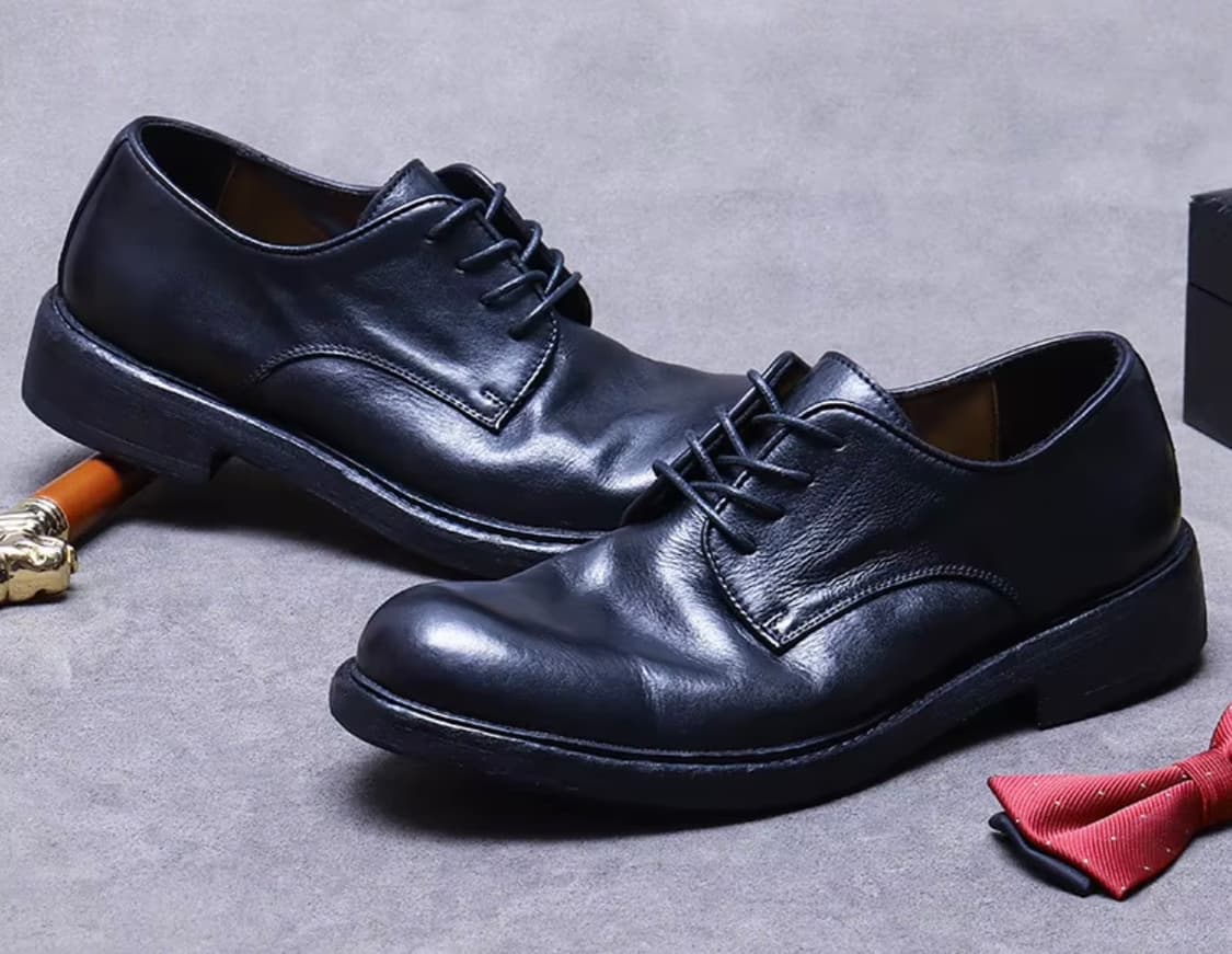 블랙 가죽 남성 수제 더비슈즈 상품이미지2