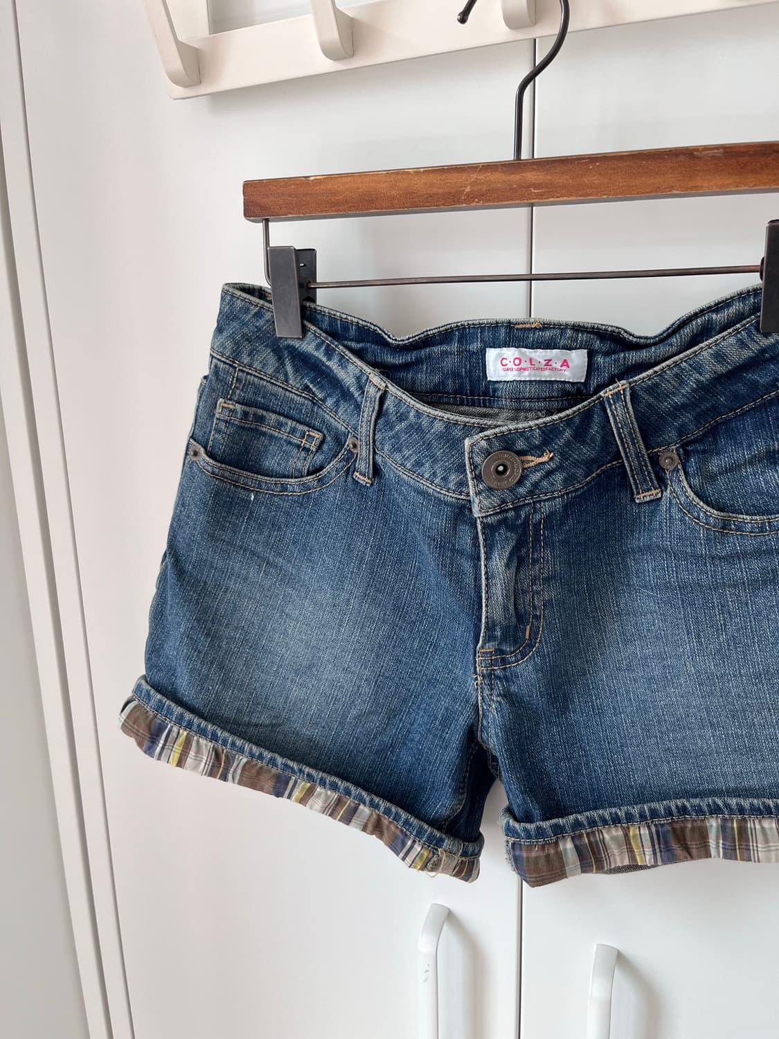 Colza 체크 롤업 레이어드 데님 숏팬츠 반바지 상품이미지9