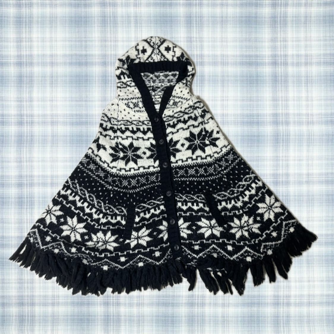 노르딕 패턴 후드 케이프 상품이미지1