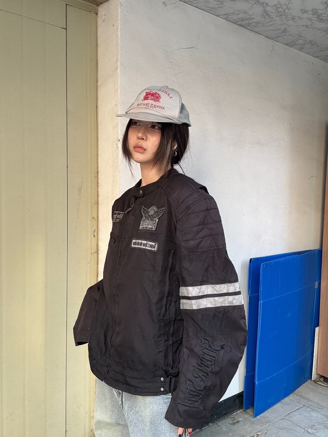 90s 올드스쿨 스컬 레이싱 바이커 자켓 상품이미지3