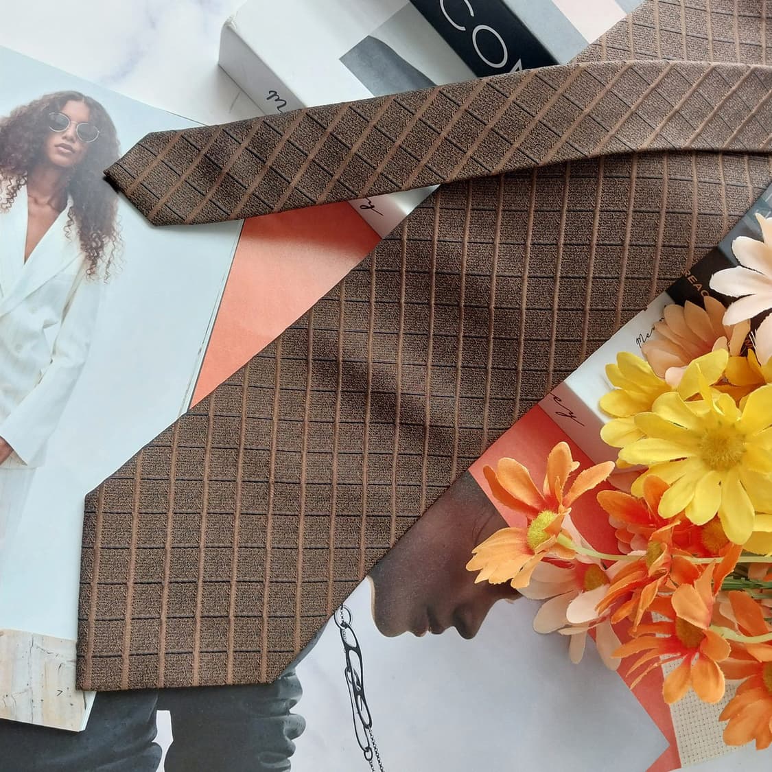 발망 넥타이 브라운 체크 패턴 9.5cm A+등급 K2563
 상품이미지7